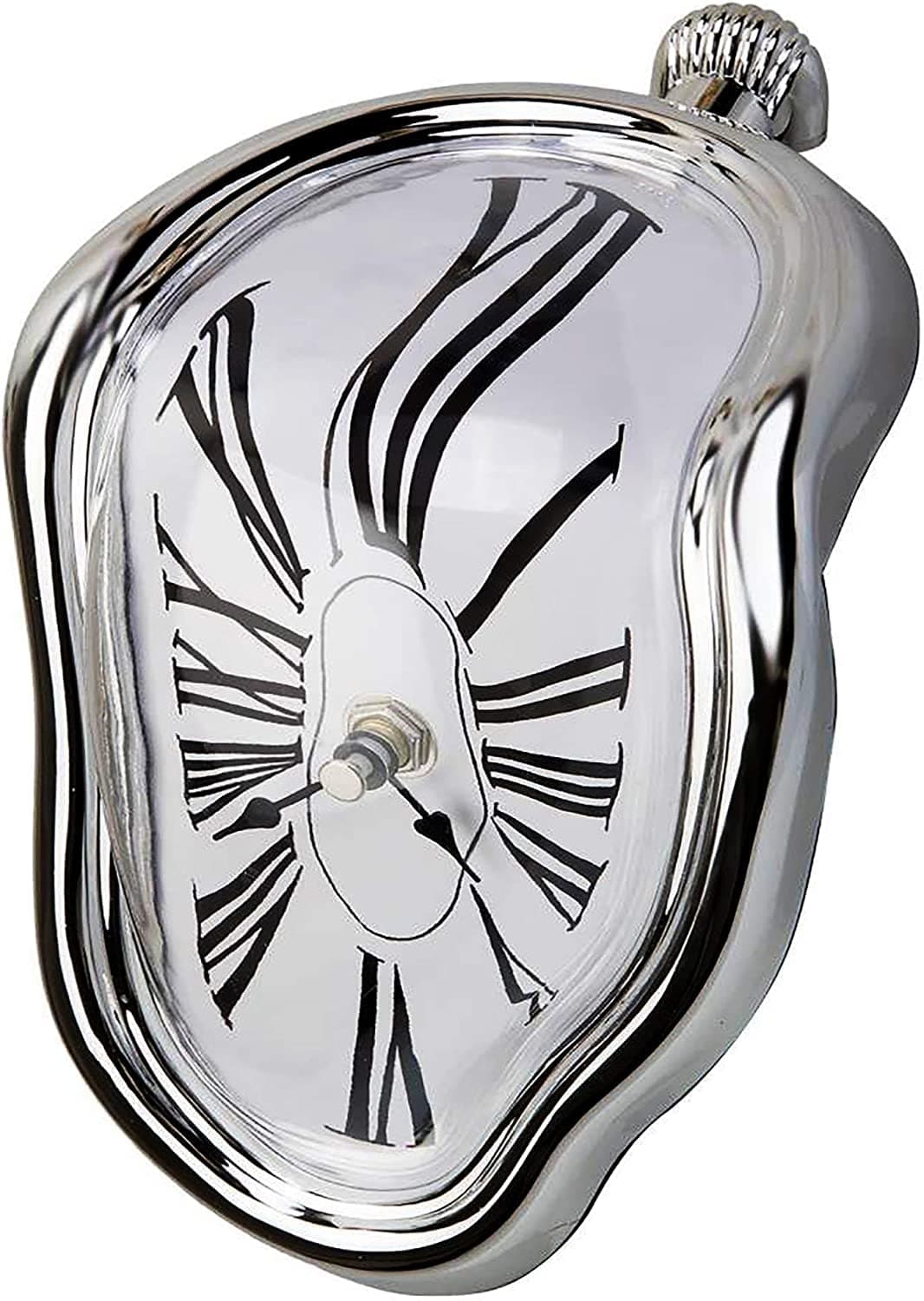 Melting Clock for Desk Shelf Home Decor Office Melted Design Decorative Wall Clock - 4.5" W x 7" H - Silver - Analog Roman Numberics