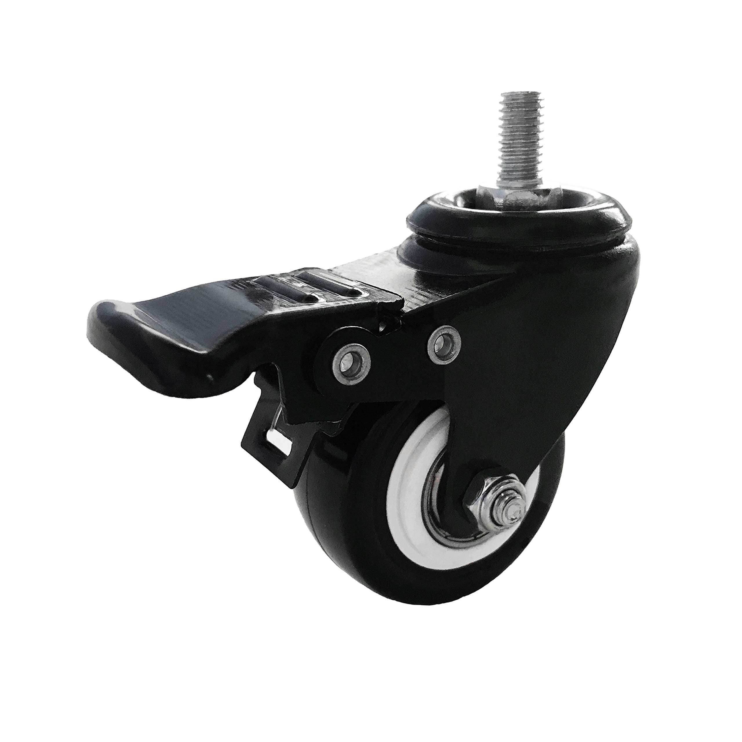 2 inch M8(0.315'' Φ) 15mm Threaded Locking Caster Wheels, Set of 4, Swivel, Polyurethane PU Swivel Ball Casters with 360 Degree Top Plate 220lb Total Capacity, Brake, Used for Standing Desk