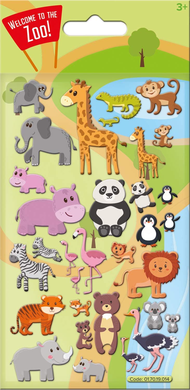 Paper Projects01.70.19.014 Cute Zoo 3D Foam Reusable Craft Stickers, Multicoloured, 19.5cm x 9.5cm
