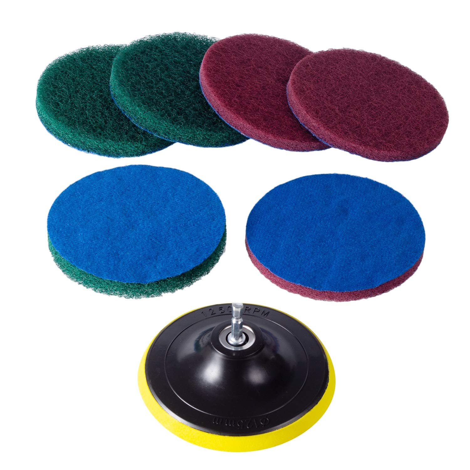 Kichwit Drill Powered Brush Tile Scrubber Scouring Pads Cleaning Kit, 2 Different Stiffness, Disc Pad Holder With 6 Scrubbing Pads, Cleans Large Flat Areas Perfectly 5-Inch