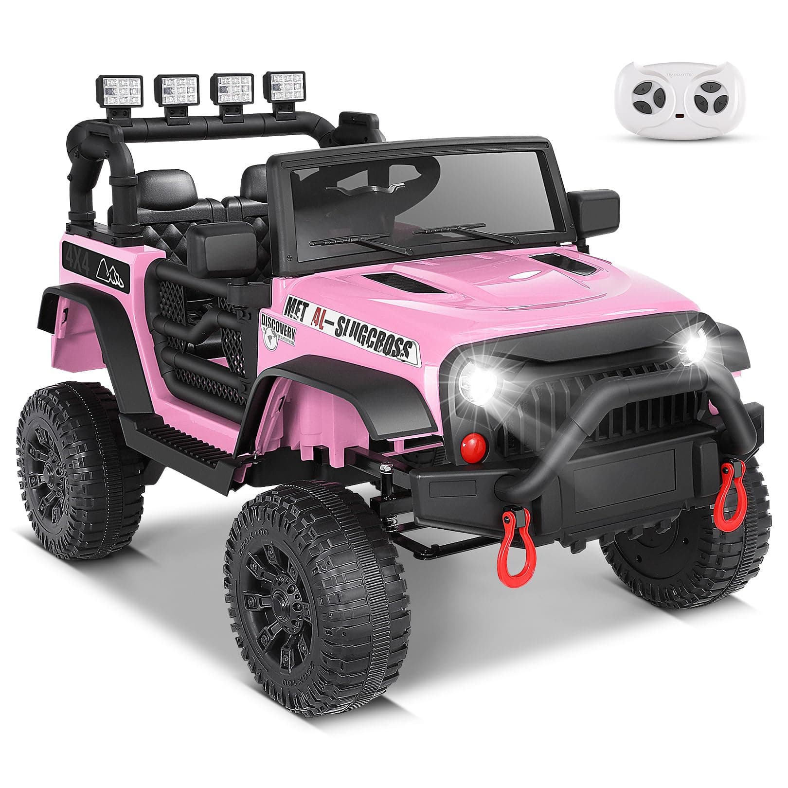 Hikole 24V Ride on Car w/Remote Control, Battery Operated Vehicles for Boys&Girls, Upgraded 2×200W Motors,Off-Road Power Wheels Truck, LED Lights, 3 Speeds, Gift, Pink-24V-1 Seater