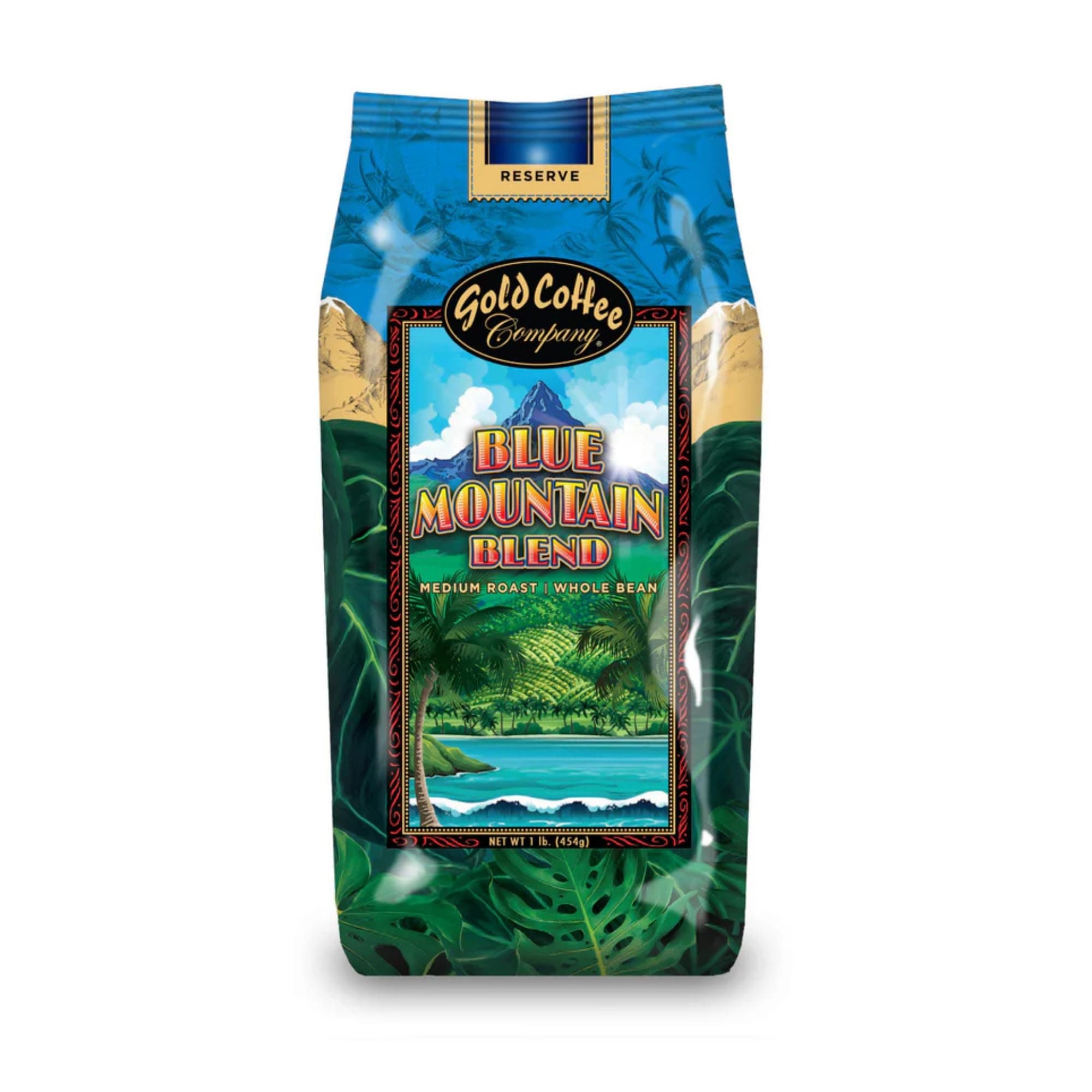 Gold Coffee Co. Blue Mountain Premium Blend - Medium Roast, Whole Bean 100% Arabica Coffee - Notes of Cocoa, Sweet Honey, Citrus 1 lb.