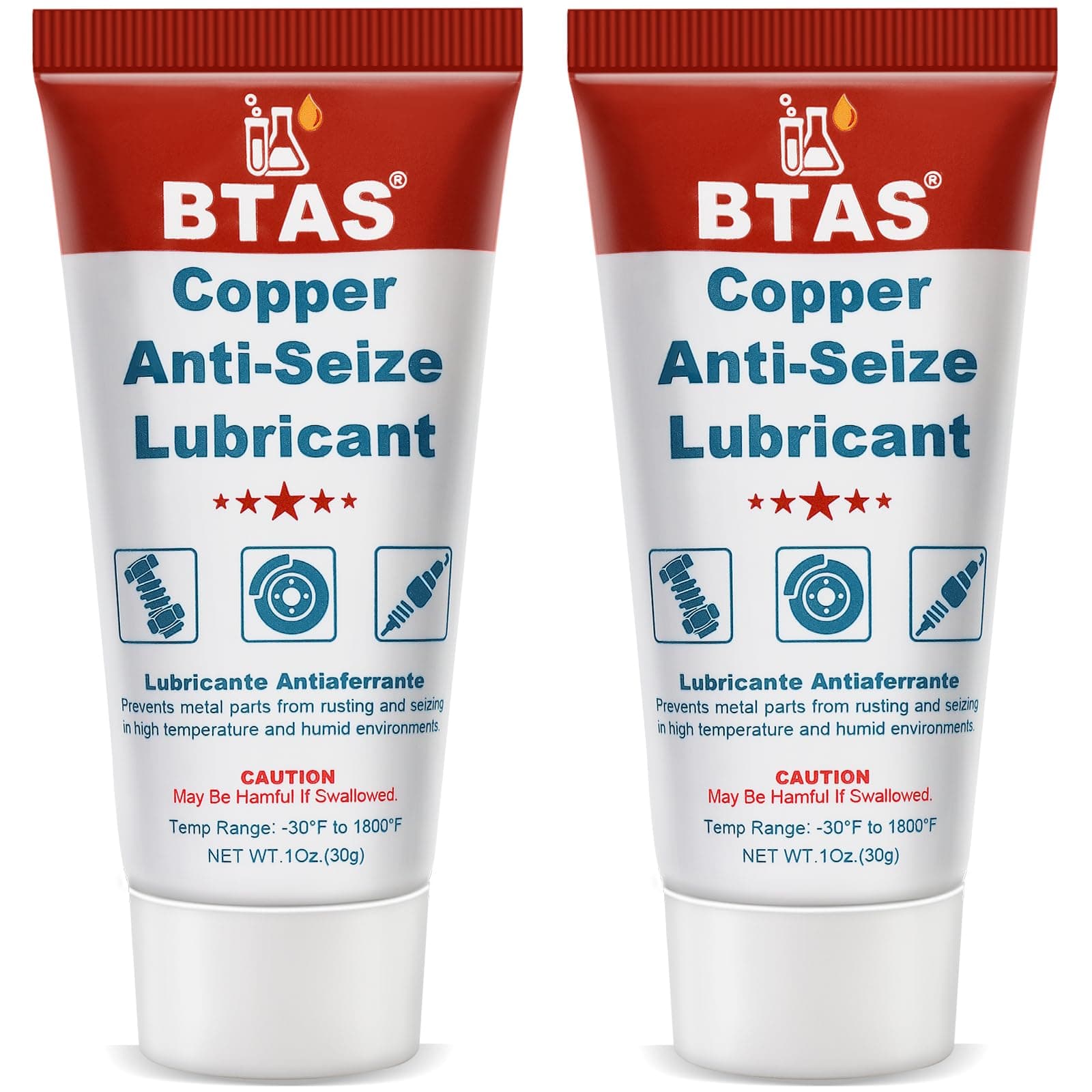 BTAS Anti Seize Lubricant Copper Grease High Temp Never Antiseize for Spark Plug Threads Bolts 1 oz 2 Pcs