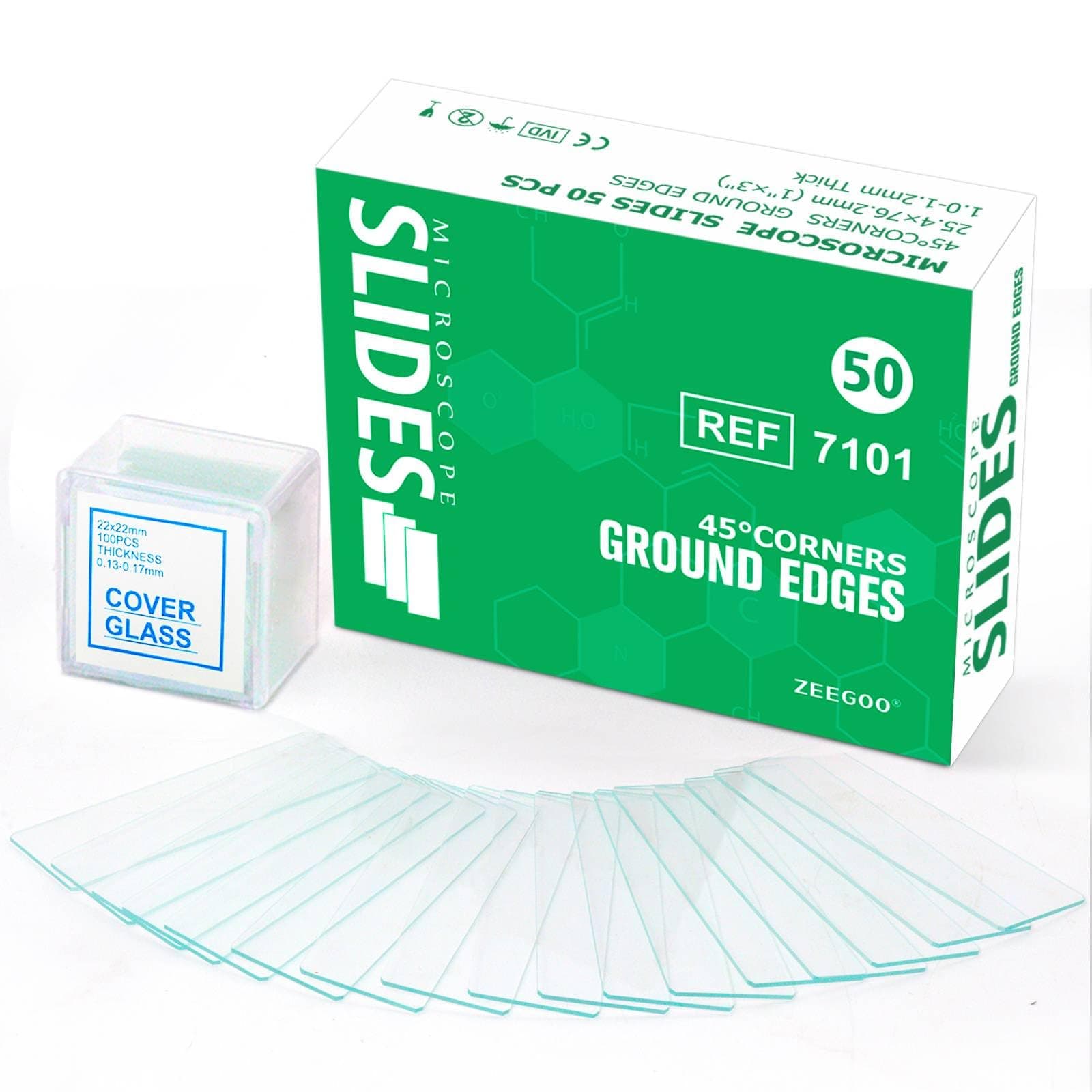 Microscope Slides and Covers, Pre-Cleaned Optical Glass, High Light Transmittance, 50 Slides + 100 Coverslips, Ground Edges & 45° Corners, Fits Most Microscopes, Classroom, Lab & Home Use