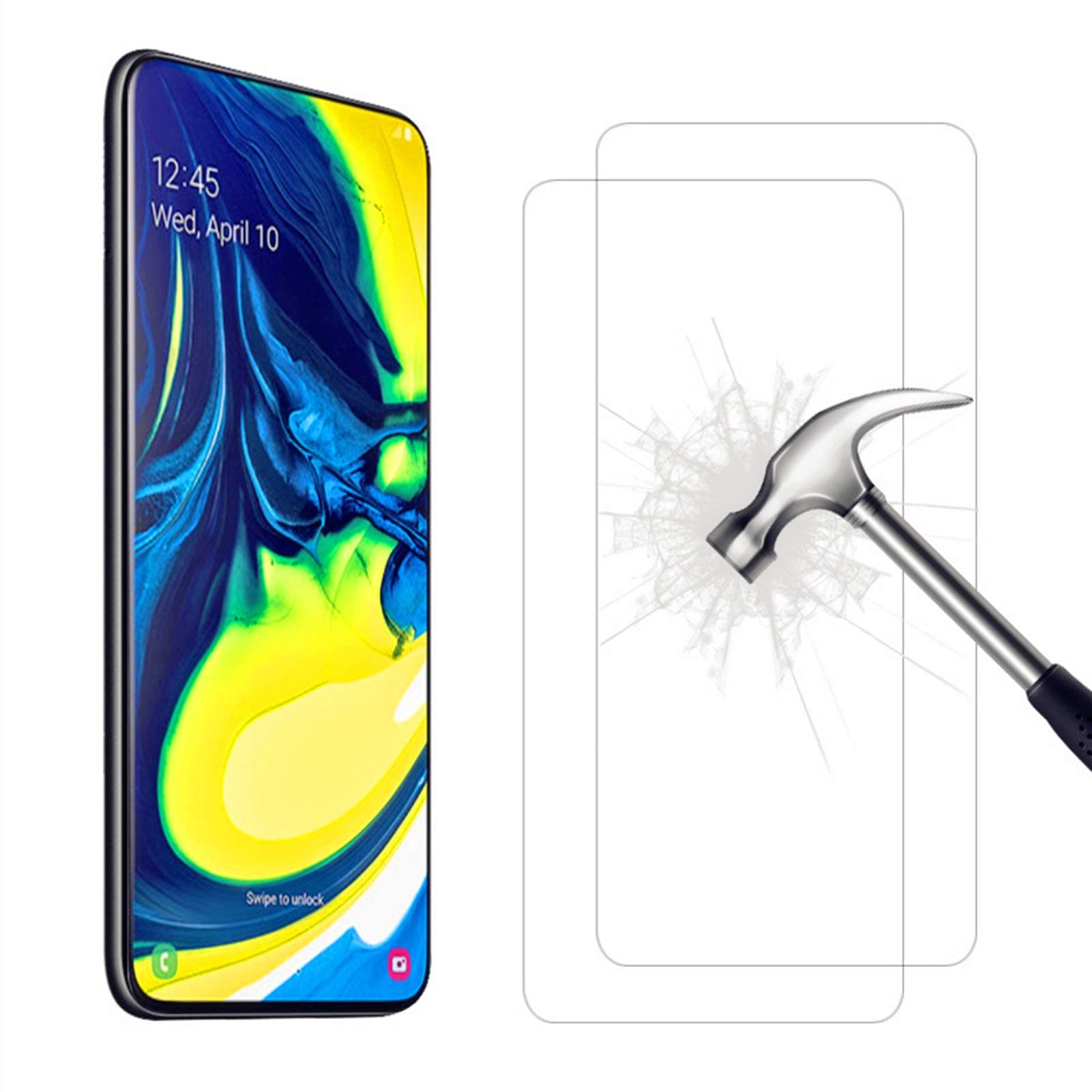 AHABIPERS Tempered Glass for Samsung Galaxy A80 Screen Protector, Easy Bubble-Free Installation, 9H Hardness, 99.99% HD Clarity Tempered Glass Protector for Galaxy A80-2 Pac