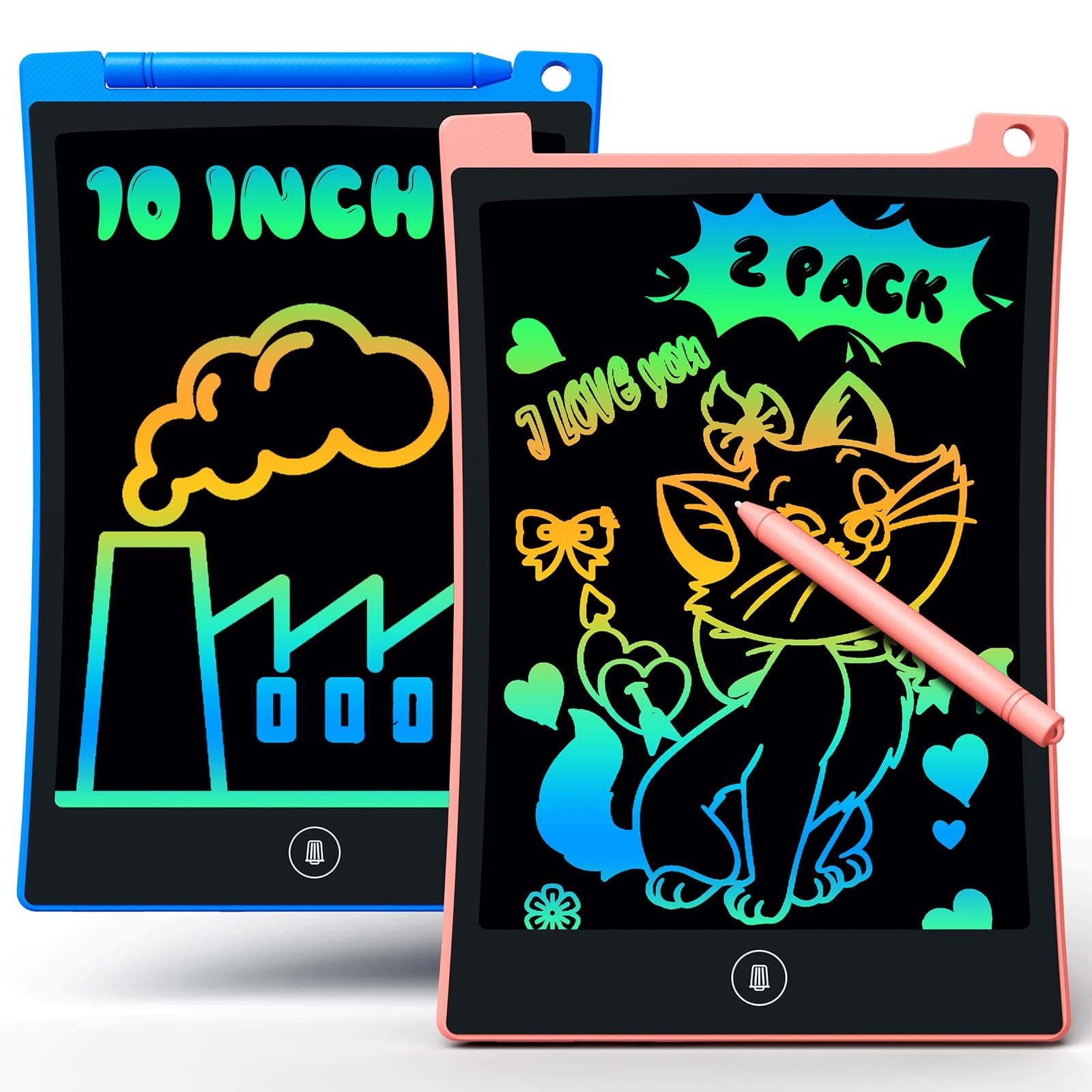bravokids 2 Pack LCD Writing Tablet for Kids,10 inch Colorful Doodle Board Drawing Pad for Kids, Travel Toy Activity Game, Birthday Gifts for 3 4 5 6 Year Old Boys and Girls Toddlers