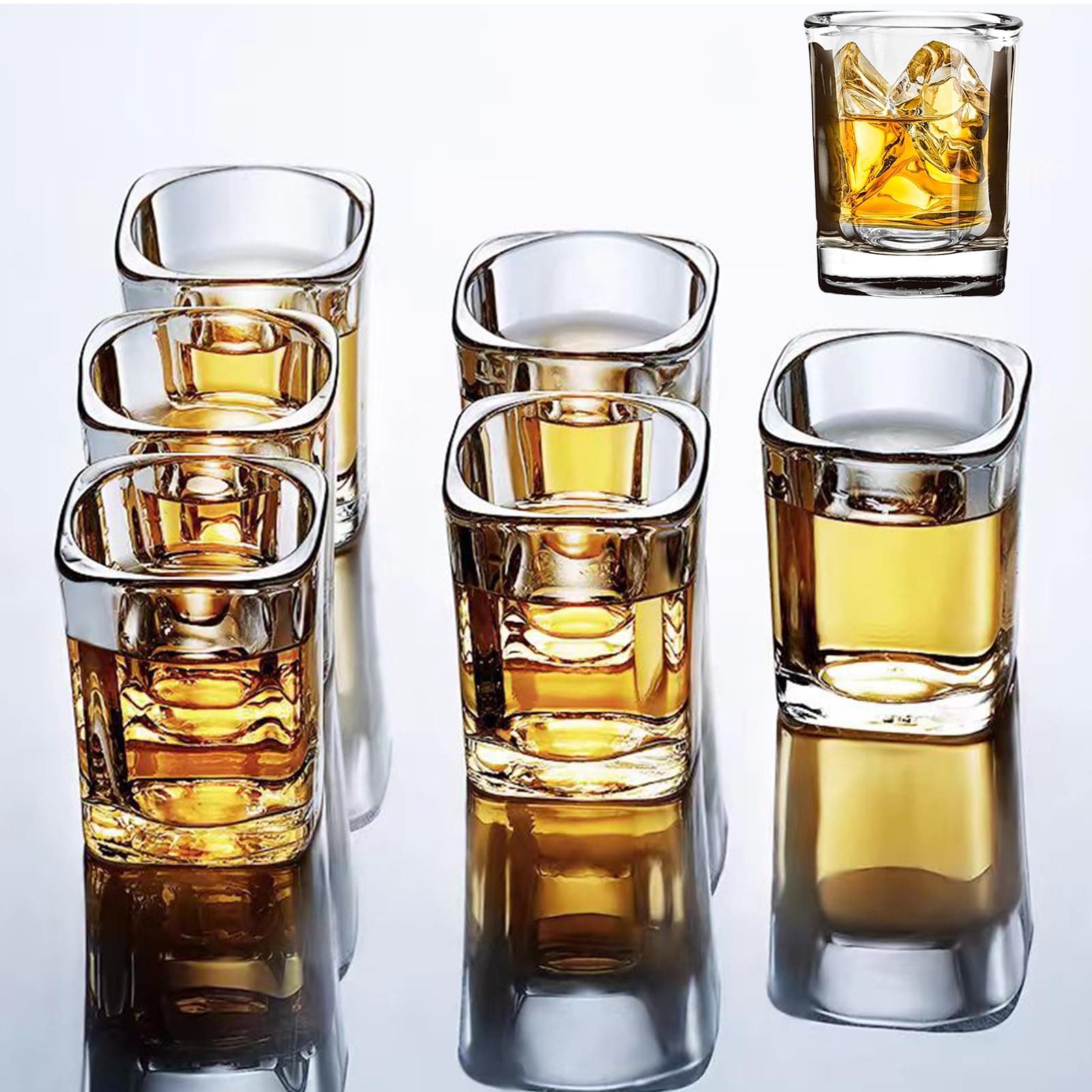 Hlukana 6 Pack Heavy Base Shot Glasses Set, 2.2 oz Clear Tequila Square Shot Glass Bulk, Espresso Shot Glass for Vodka, Whiskey, Tequila, Espressos, Spirits & Liquors