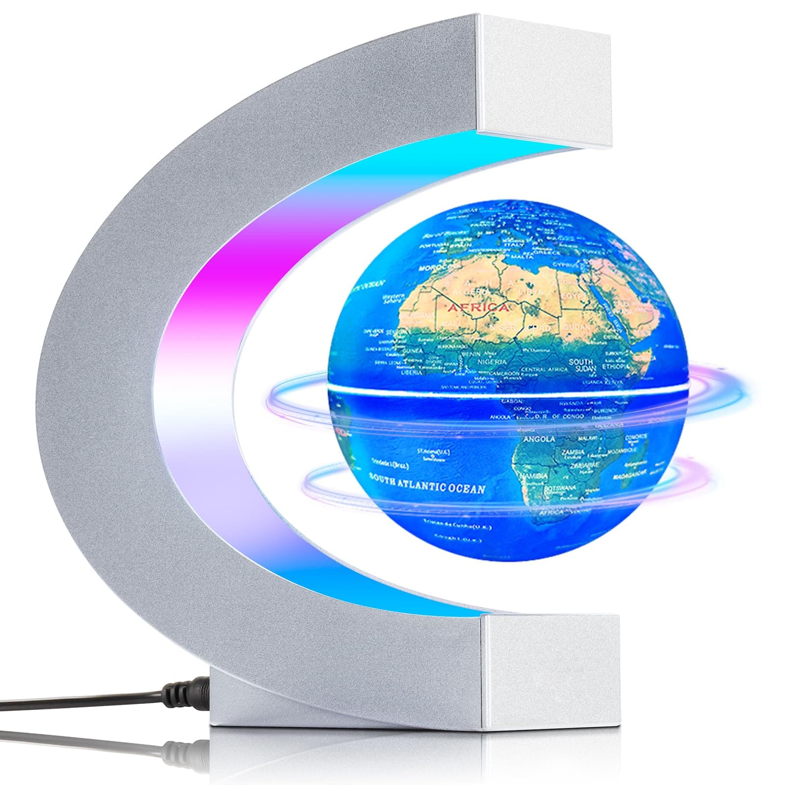 Poojaed Magnetic Levitating Floating Globe Lamp with Multicolor LED Lights, C...