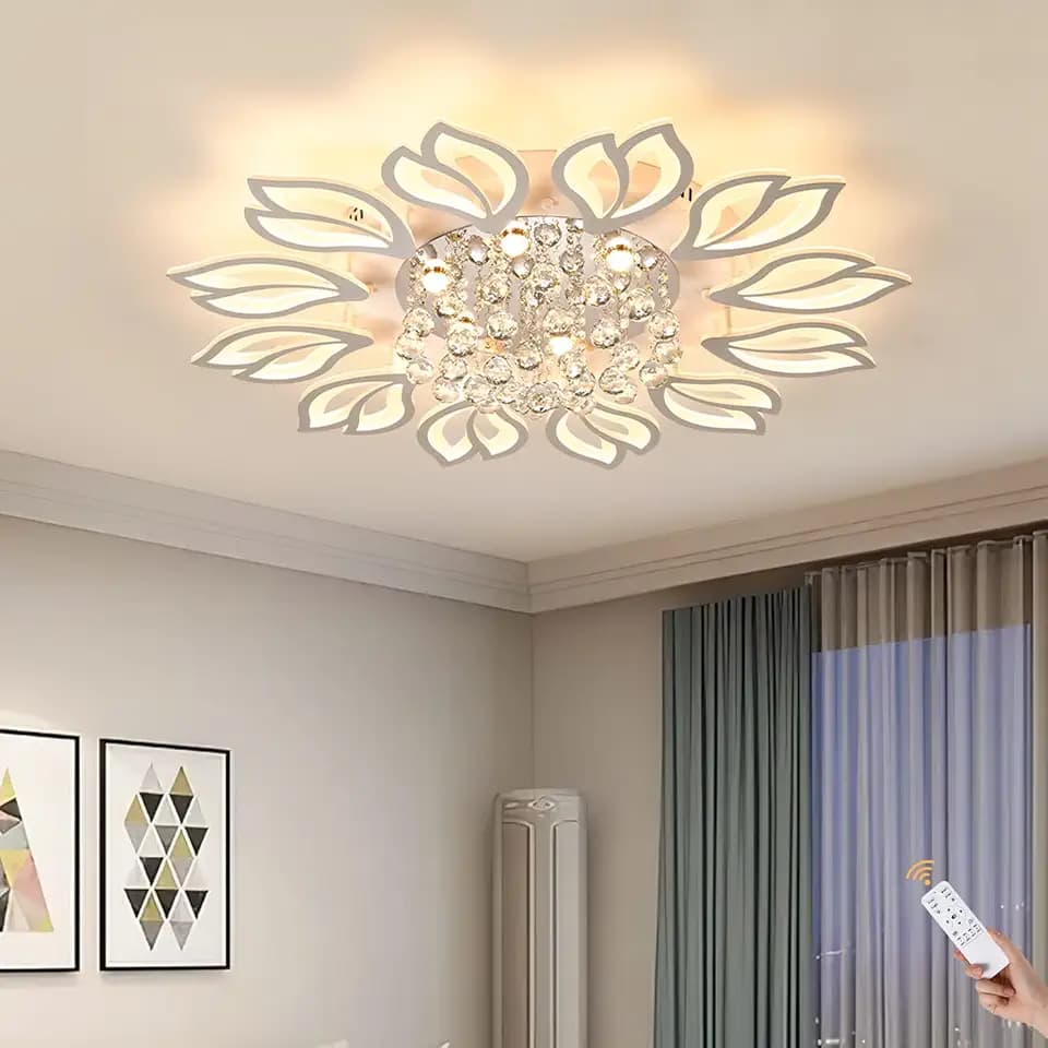 Garwarm Modern Ceiling Light,40.7 in Dining Room Light Fixture,12 Petals Flower Flush Mount Ceiling Lights Chandelier,Bedroom Living Room Kitchen Office Lighting Fixture,100W,White