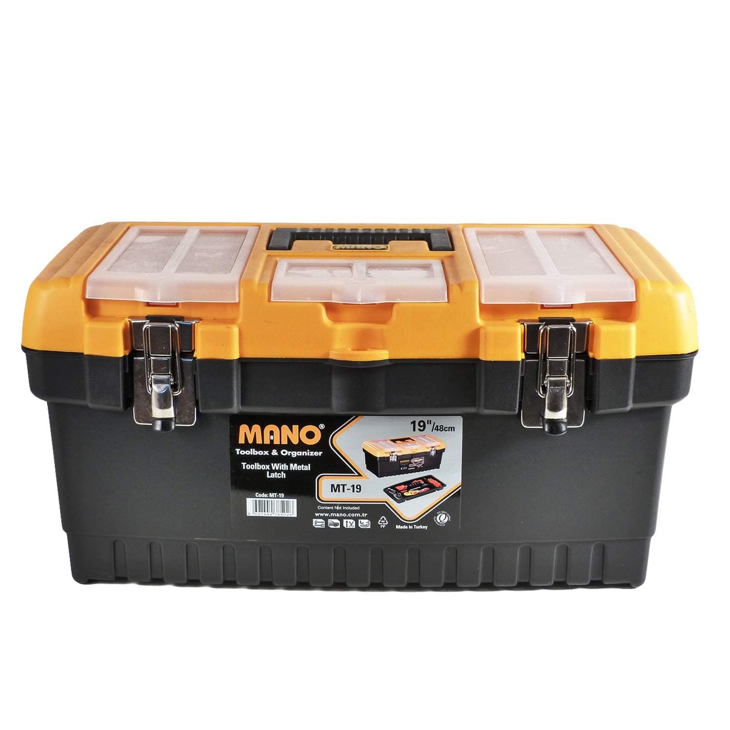 19 "Tool Box Empty with Metal Hooks with Tray and Lid Organiser