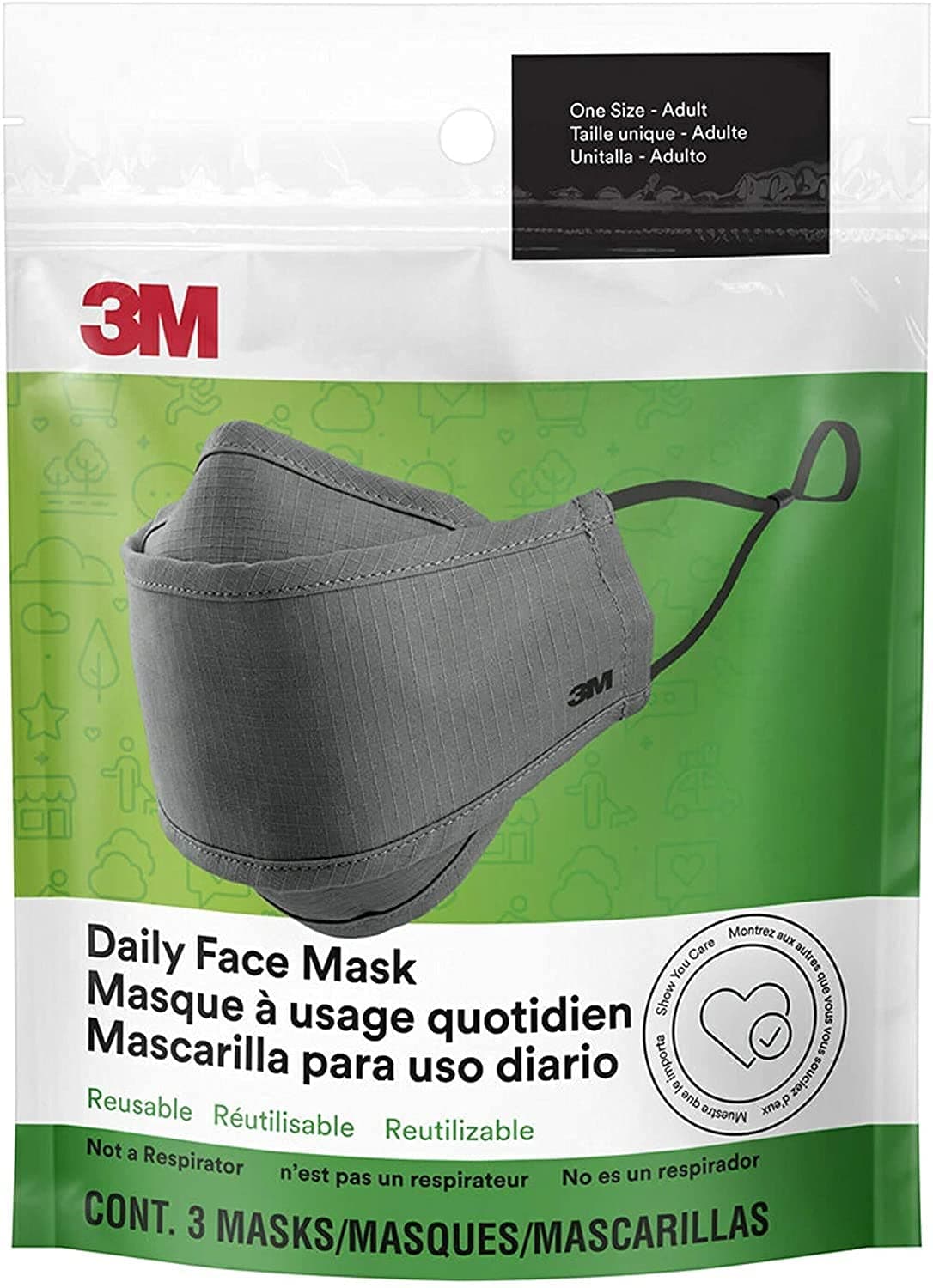 Daily Face Mask, Reusable, Washable, Adjustable Ear Loops, Lightweight C