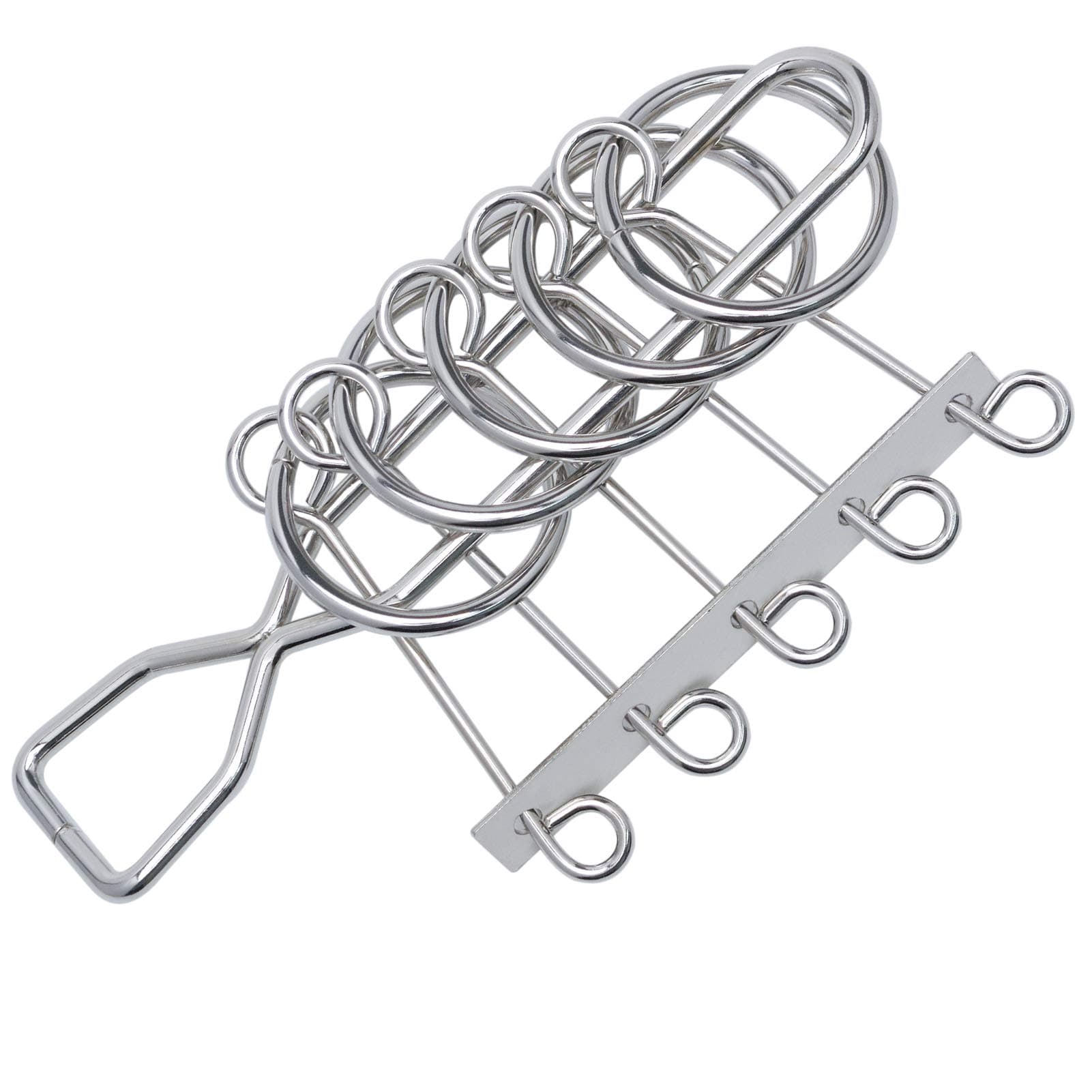 KAILIMENG 5 Linked Rings Metal Puzzle - Hard Sequential Movement Puzzle - Brain Teasers Mind Game for Adults and Kids - Classical Trick IQ Toy (Length 4.5 Inches)