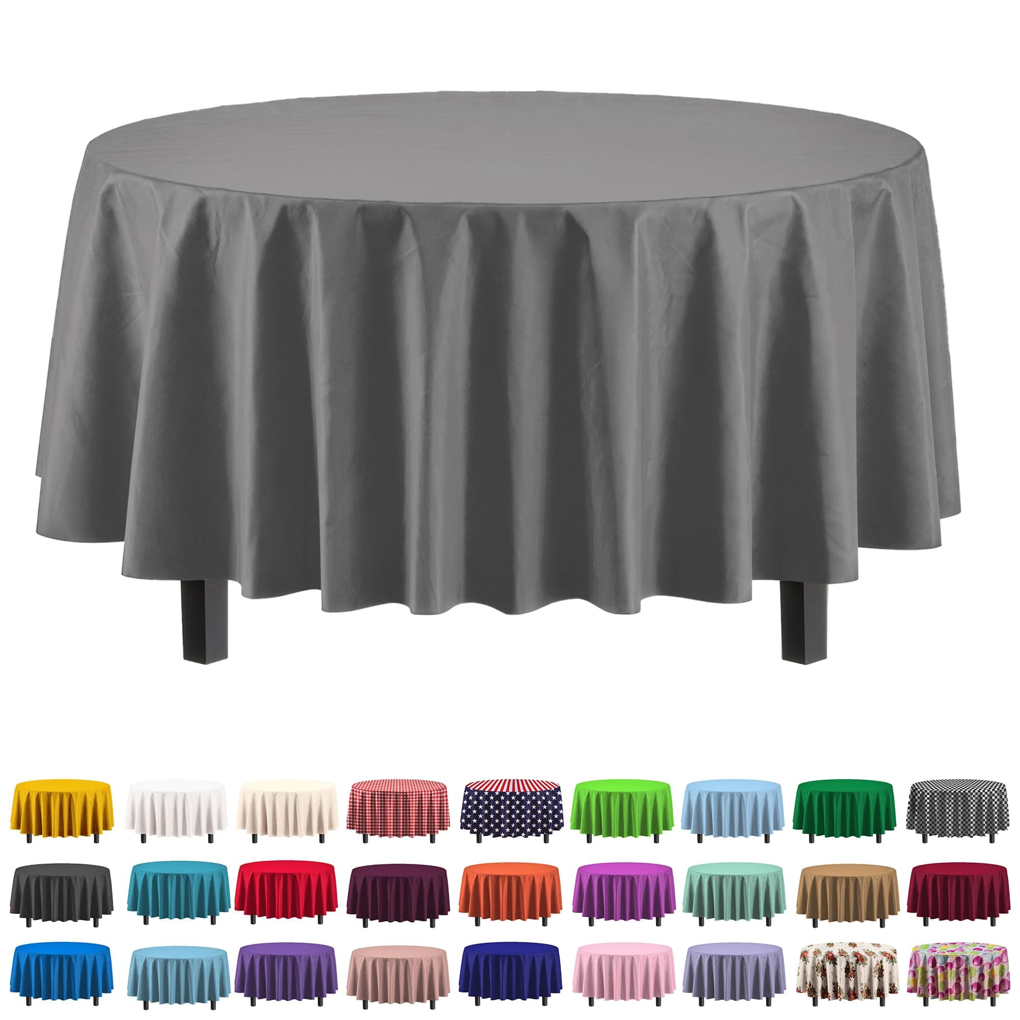 Party Solids 12-Pack Premium Plastic 84-Inch Round Tablecloth - Silver