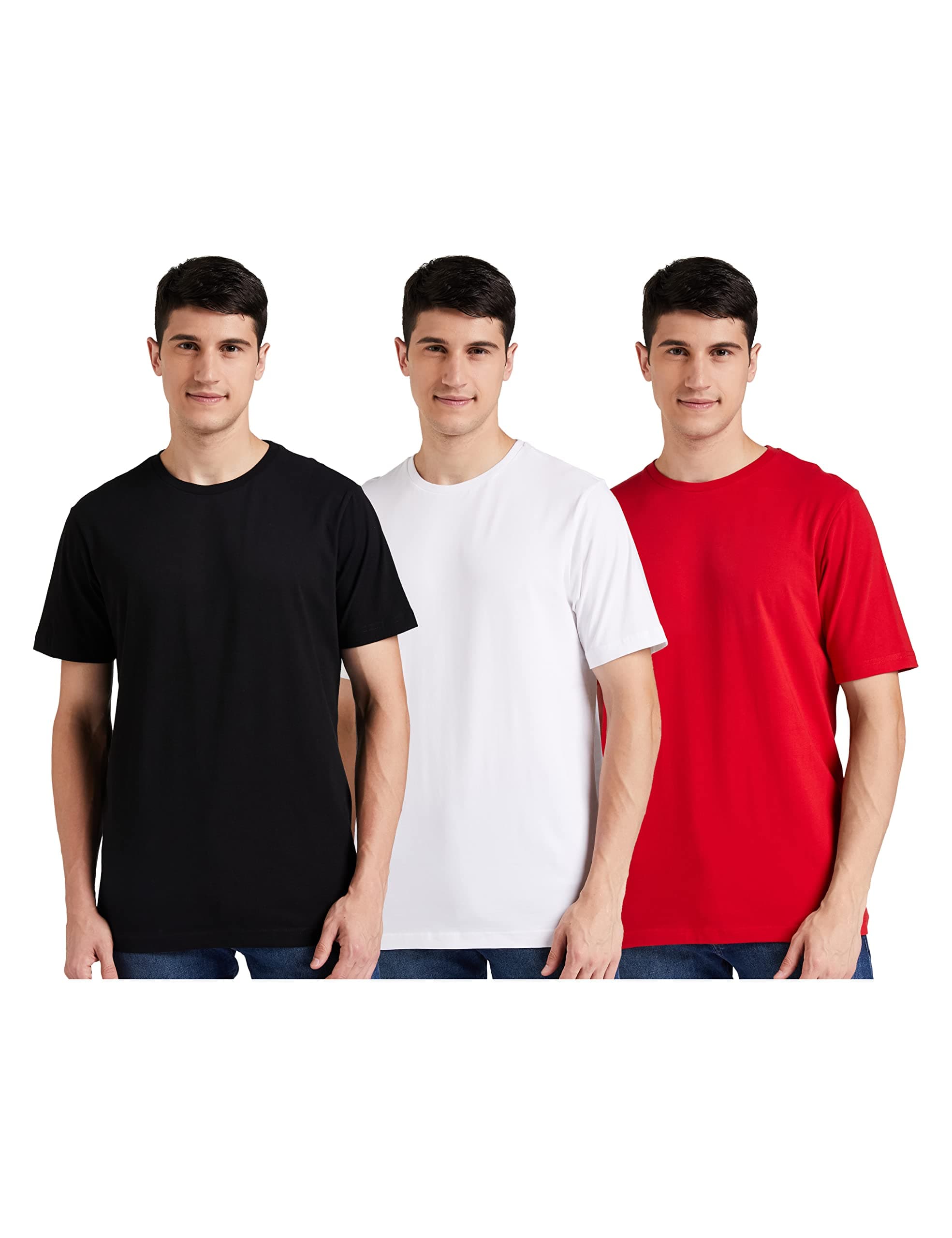 Amazon Brand - Symbol Men's Solid Cotton T Shirt | Plain | Round Neck | Half Sleeve-Regular Fit | Combo Pack of 3 (Available in Plus Size)