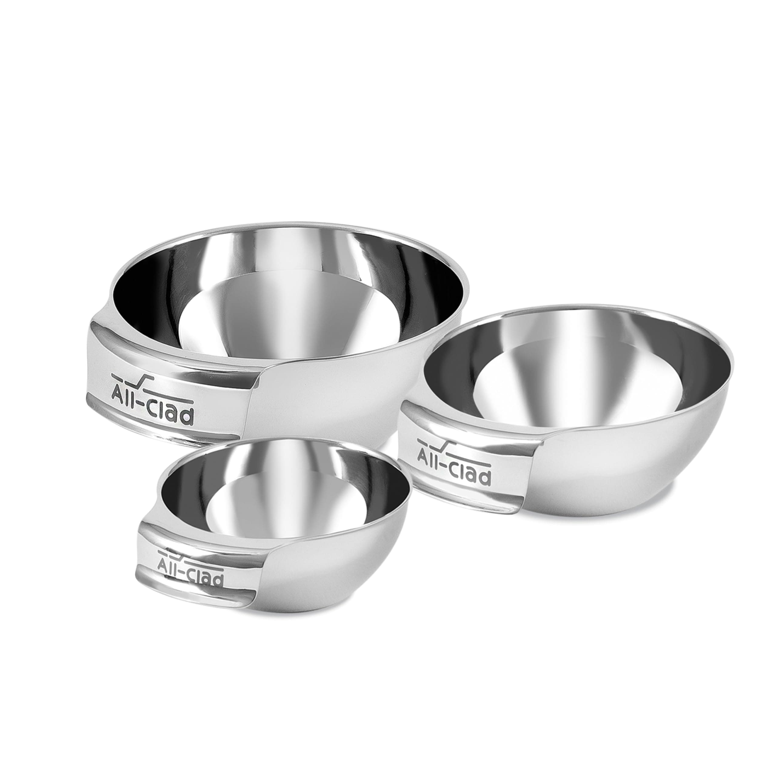 All-Clad Kitchen Essentials Stainless Steel Mini Measuring Bowl Set 3 Piece, Includes 1, 1/2 and 1/4 Stackable Measuring Cups, Gadgets for Cooking & Baking, Cookware Tools, Dishwasher Safe, Silver