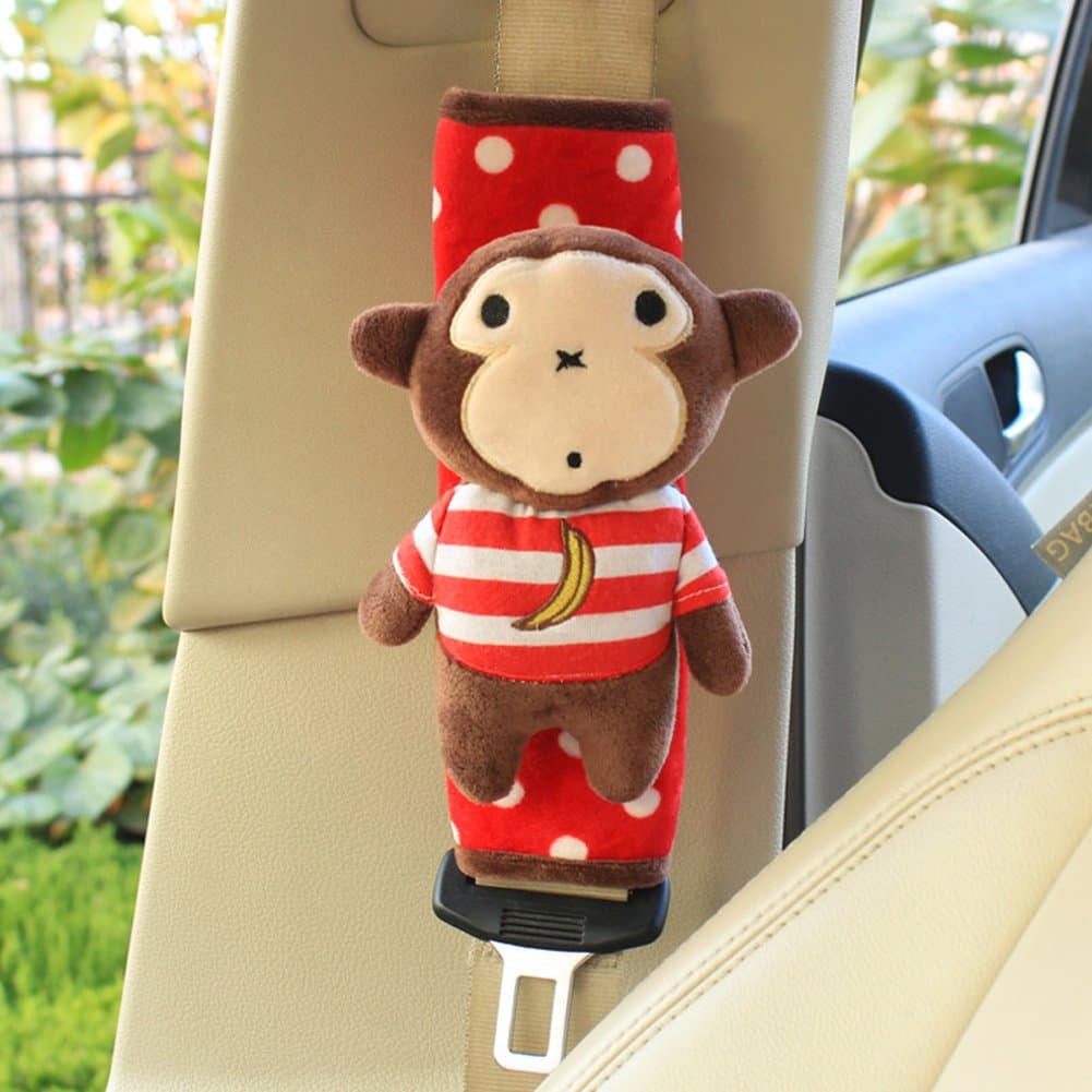 seemehappyseemehappy 2 Pack Plush Monkey Seat Belt Shoulder Pad for a More Comfortable Driving, Compatible with Adults Youth Kids - Car, Truck, SUV, Airplane,Carmera Backpack Straps