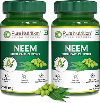 Pure Nutrition Neem 120 Veg Tablets (60x2) | Natural Blood Purifier, Controls Acne & Pimples | Improves Skin Health | Supports Digestive & LIver Wellness| Boosts Immunity & Metabolism