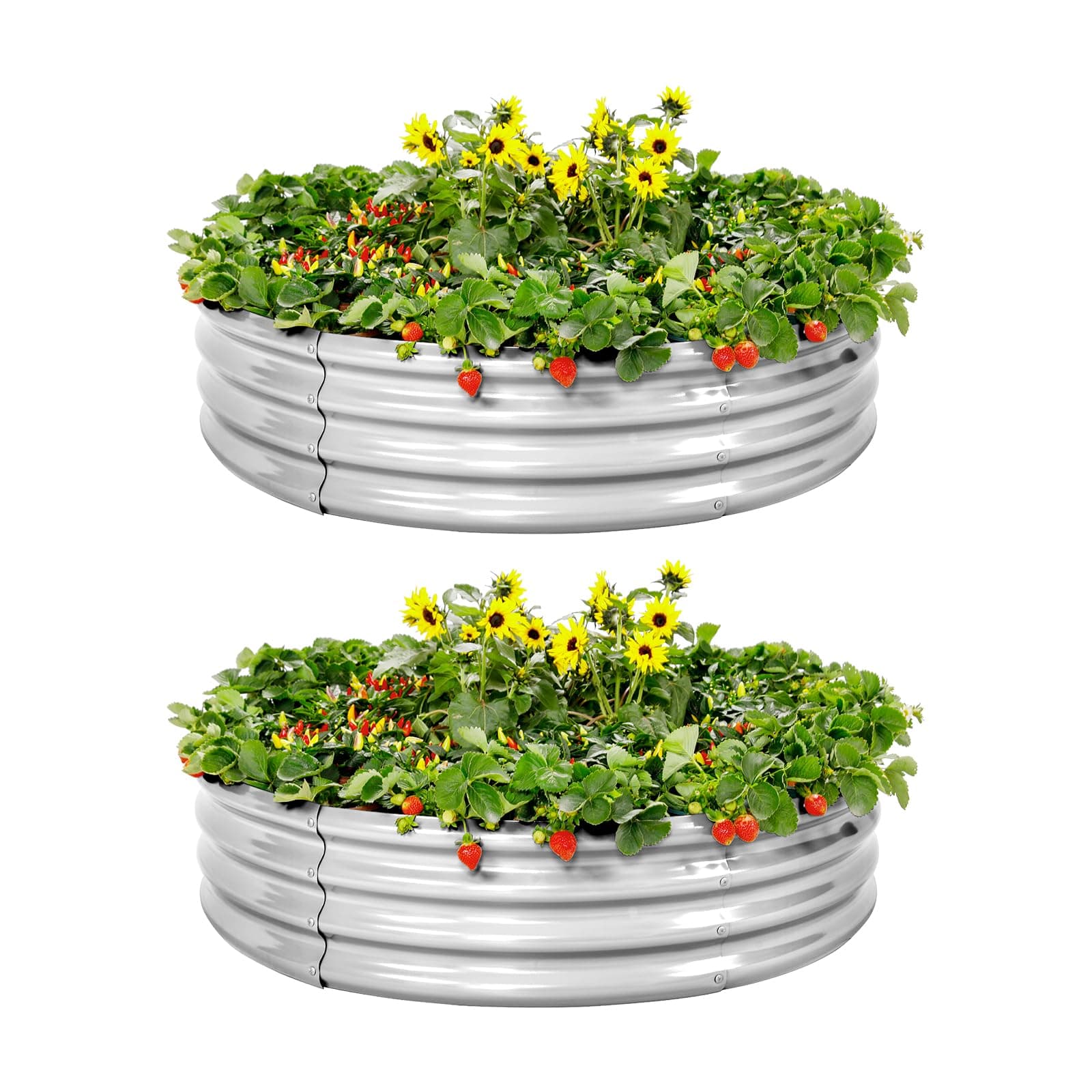 Land Guard Galvanized Raised Garden Bed 2Pcs, Planter Raised Garden Beds Outdoor, Round Clearance Raised Garden Beds for Gardening Vegetables……