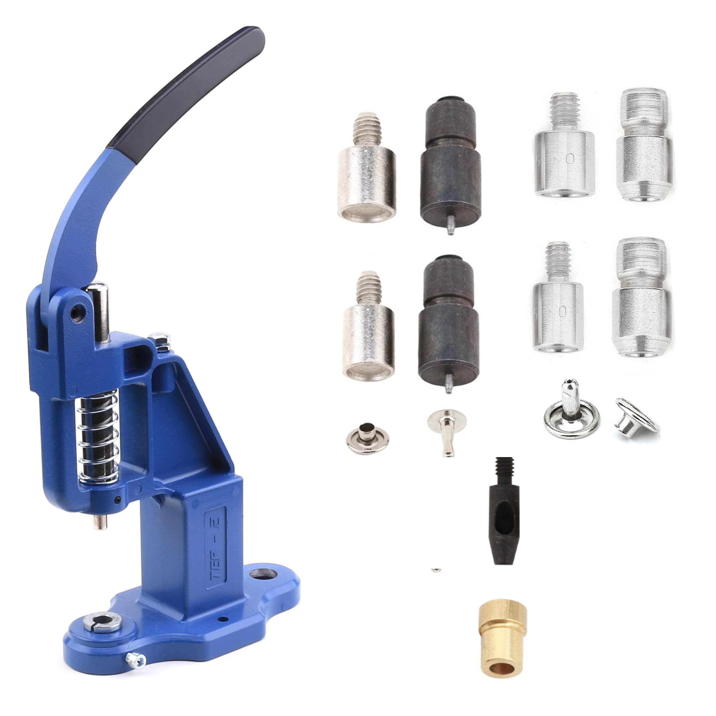 Rivet Press Machine with Essential Rivet Dies - Rivet Setting Kit for 7 mm and 9 mm Single and Double Cap Rivets for Garment and Bag Making