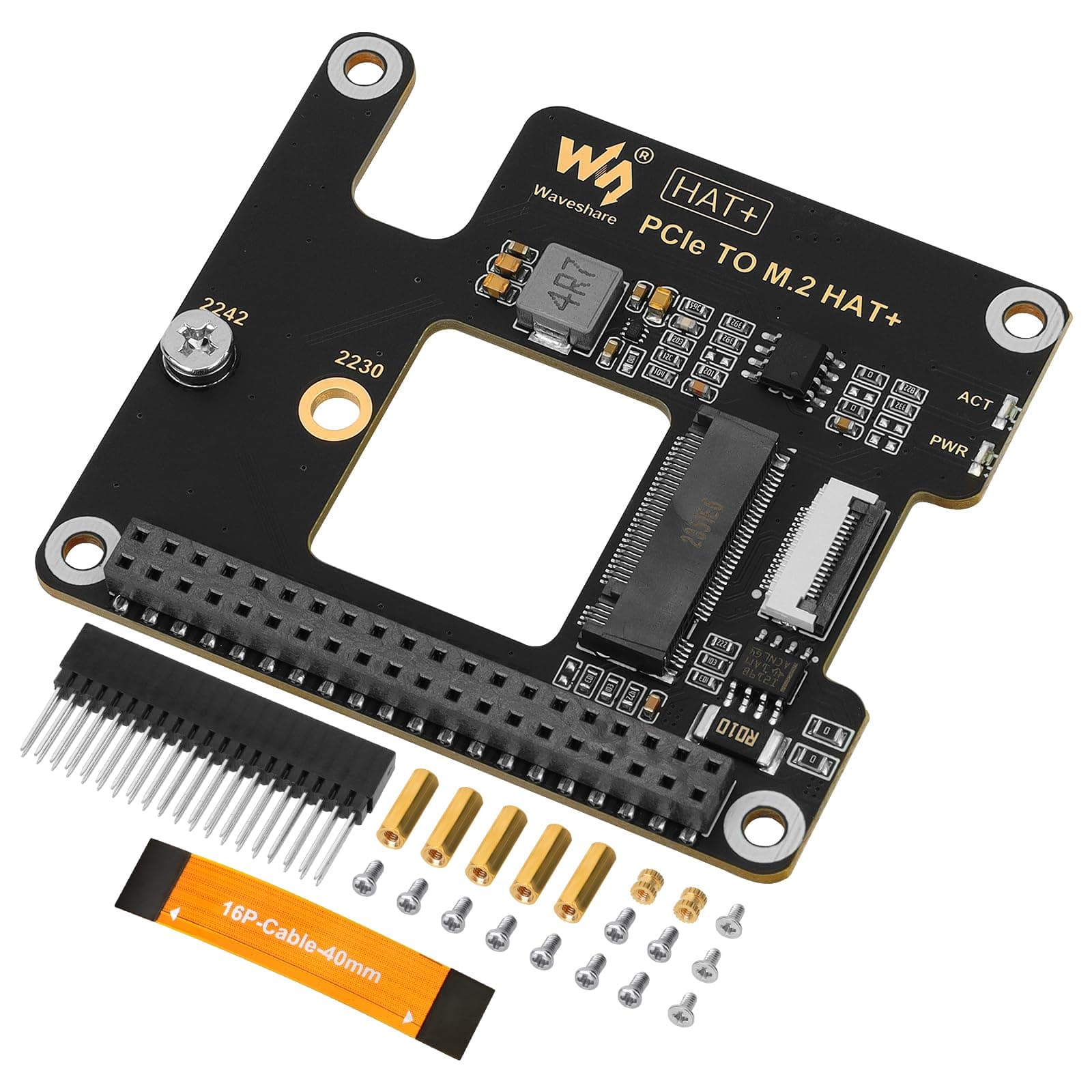 FPVERARaspberry Pi 5 PCIe to M.2 Adapter, Supports NVMe Protocol M.2 Solid State Drive, HAT + Standard, Compatible with M.2 Drives in 2230/2242 Size, Gen2 and Gen3 Modes, High-Speed Reading/Writing