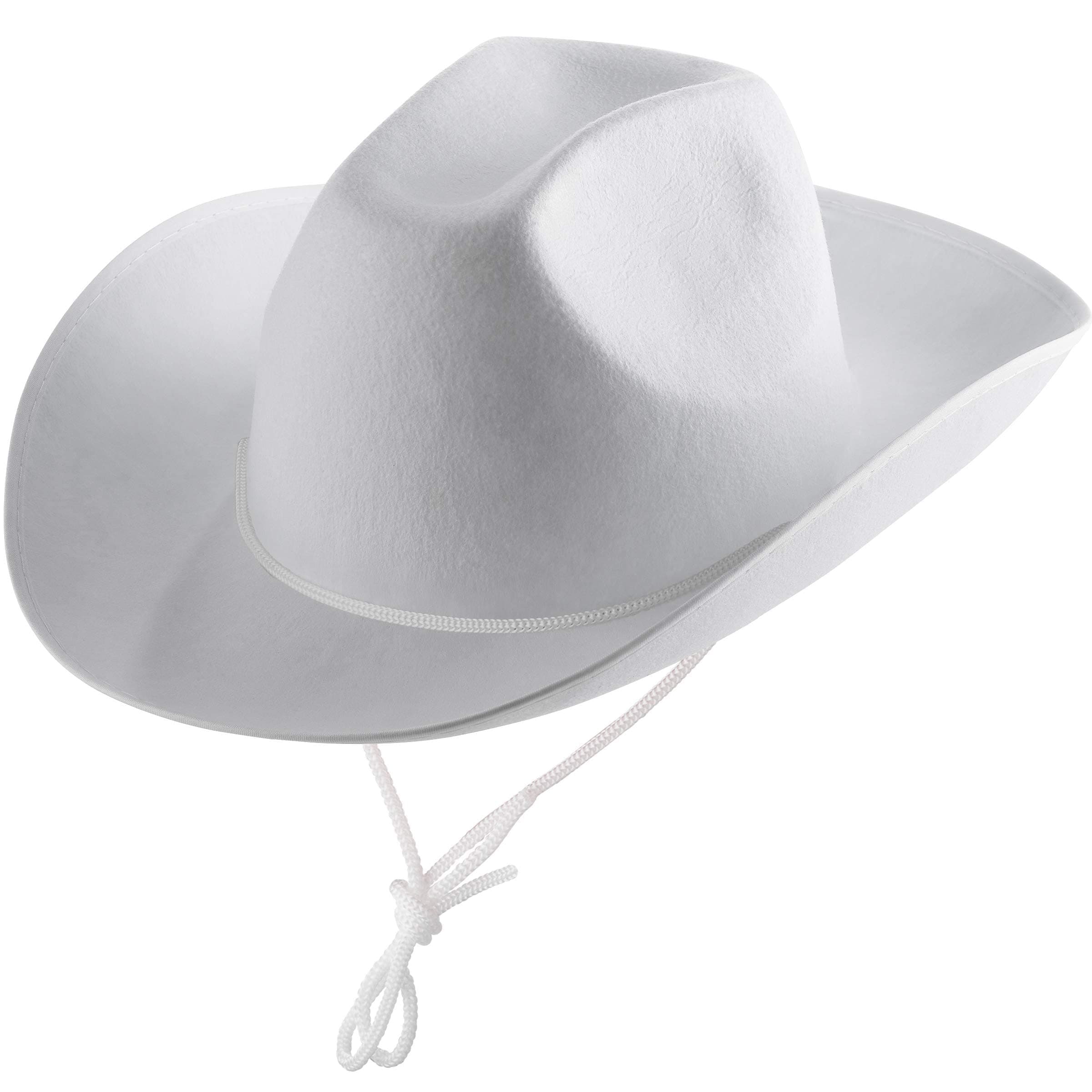 BedwinaWhite Cowboy Hat (2 Pack) Felt Cowboy Hat with Adjustable Neck Draw String, for Dress-Up Parties and Play Costume, fits Most Teens and Adults