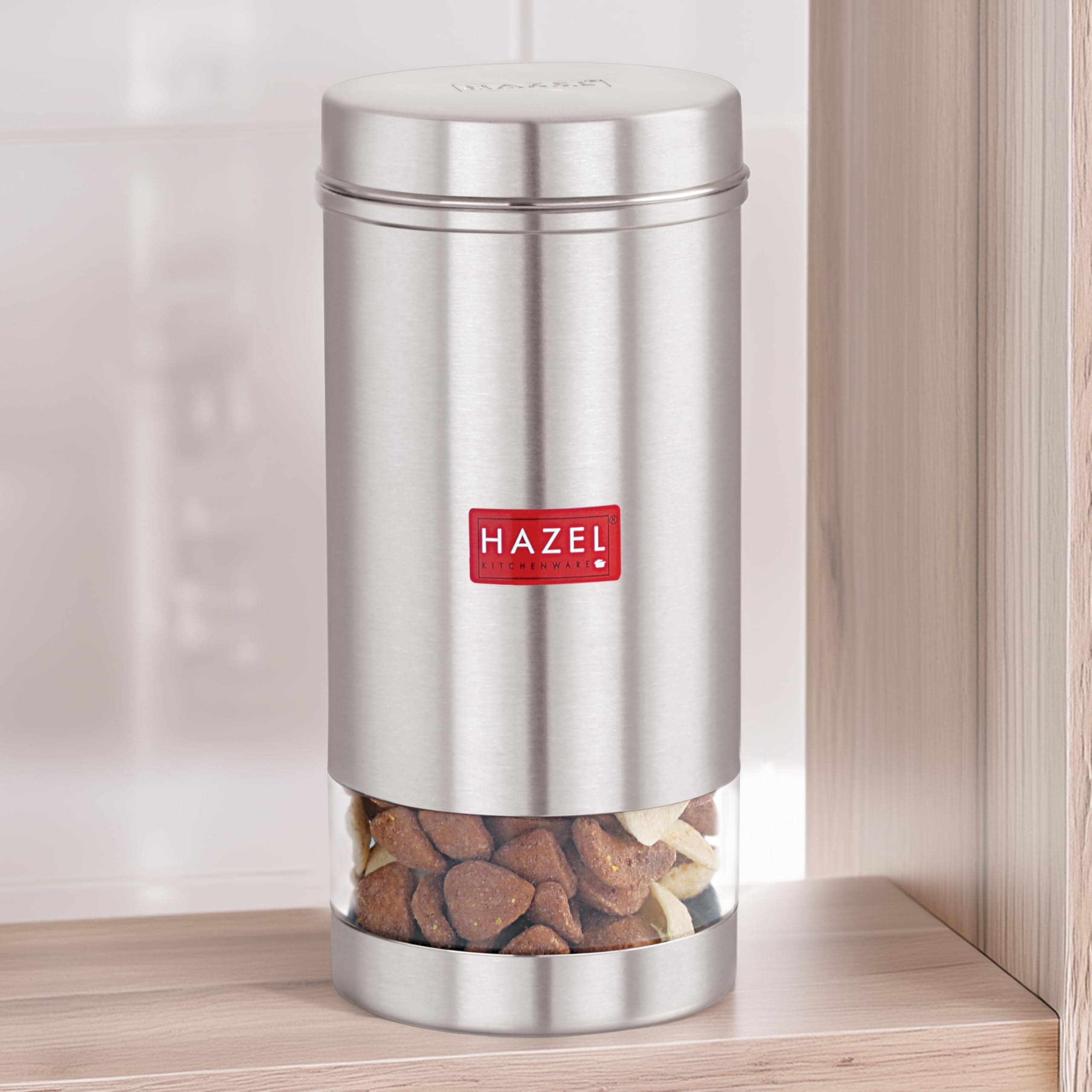 HAZEL Stainless Steel Transparent See Through Container (1 LTR)