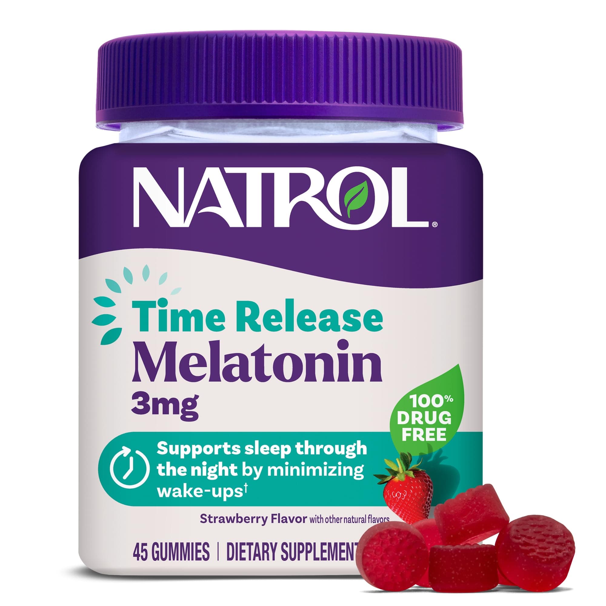 Time Release Melatonin Gummies, Sleep Support for Adults, 3 mg Melatonin Supplements for Sleep Support, 45 Strawberry-Flavored Gummies, Up to a 45 Day Supply