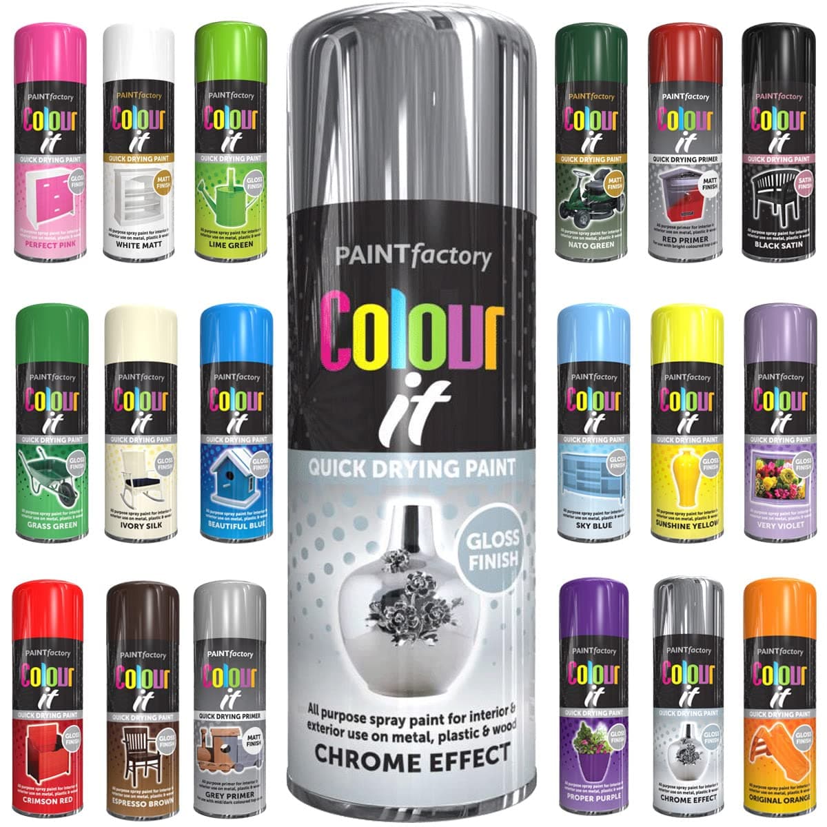 1 x All Purpose Chrome Effect Aerosol Spray Paint 400ml Quick Drying Spray,Fast Dry and Excellent Coverage for Metal, Wood, Plastic and More