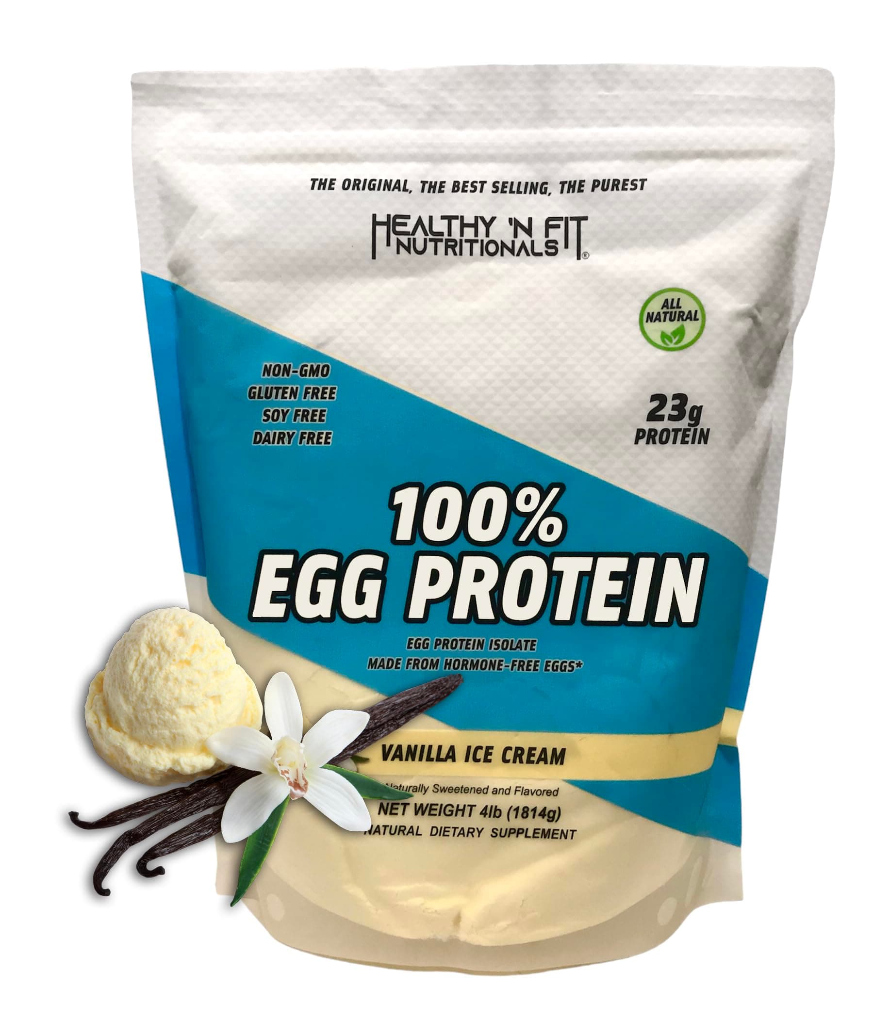 Healthy 'N Fit 100% Egg Protein- Vanilla (4lb): 100% Egg White Protein Plus Natural Peptides.-Naturally Sweetened, Pure, Keto, Paleo Friendly