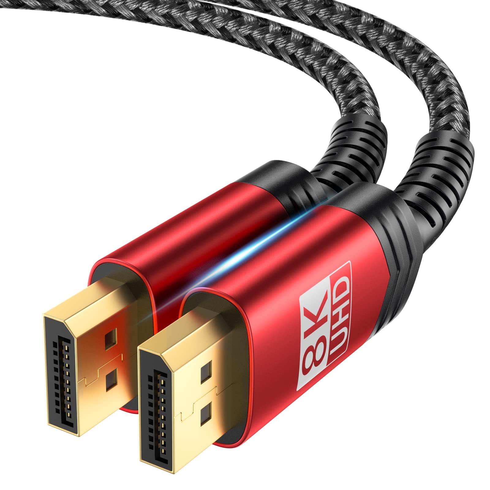 JSAUX 8K DisplayPort Cable 1.4, DP Cable 2M(8K@60Hz, 2K@240Hz, 4K@144Hz, 32.4Gbps), Display Port to Display Port Cable 1.4 (DP Cable) Compatible with Gaming Laptop TV PC Computer Monitor-Red