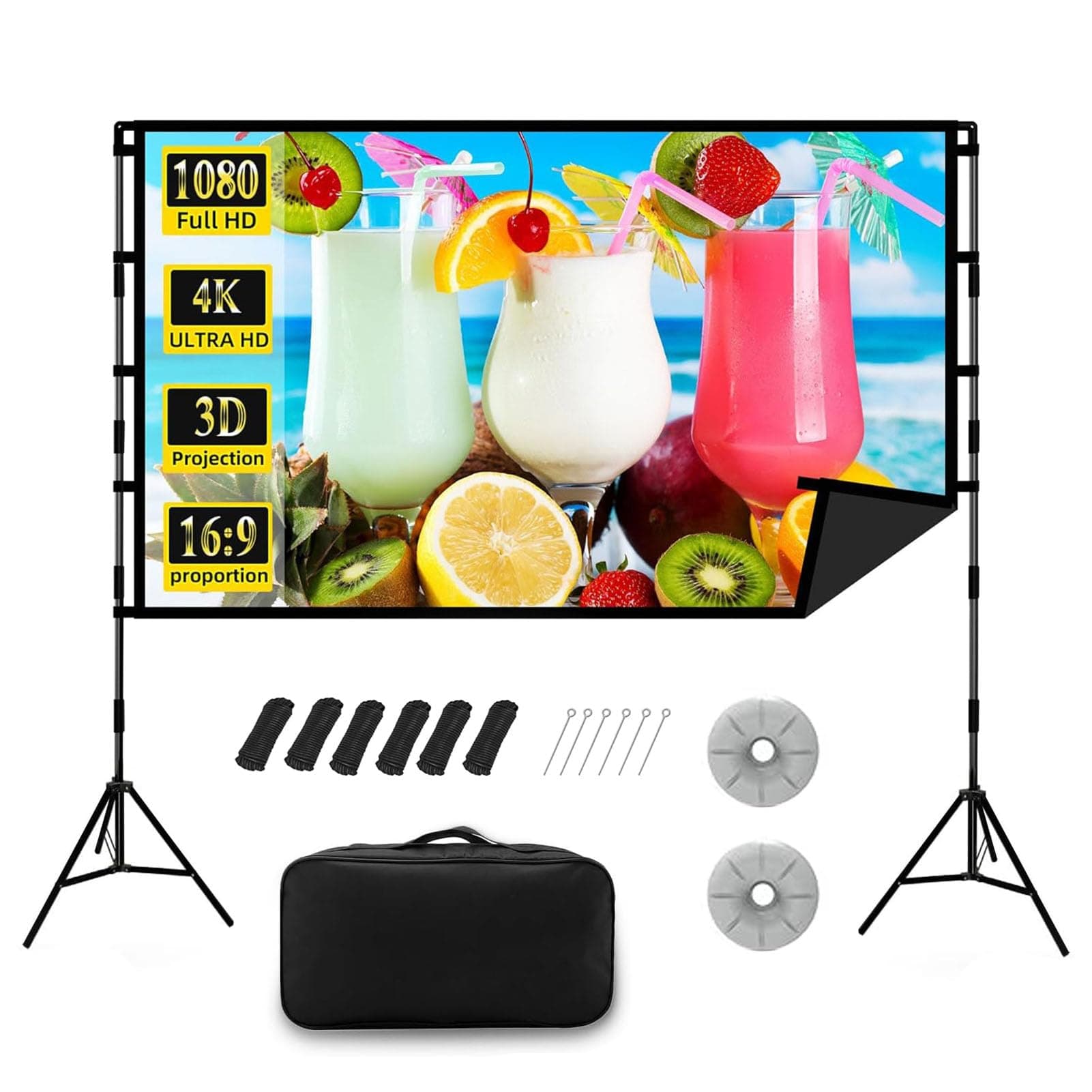 Projector Screen with Stand 120 Inch upgrade Portable Projection Screen, Foldable Portable Projection Screen 16:9 4K HD Movie Screen for Indoor Our Home Theater Backyard Backyard Cinema Travel