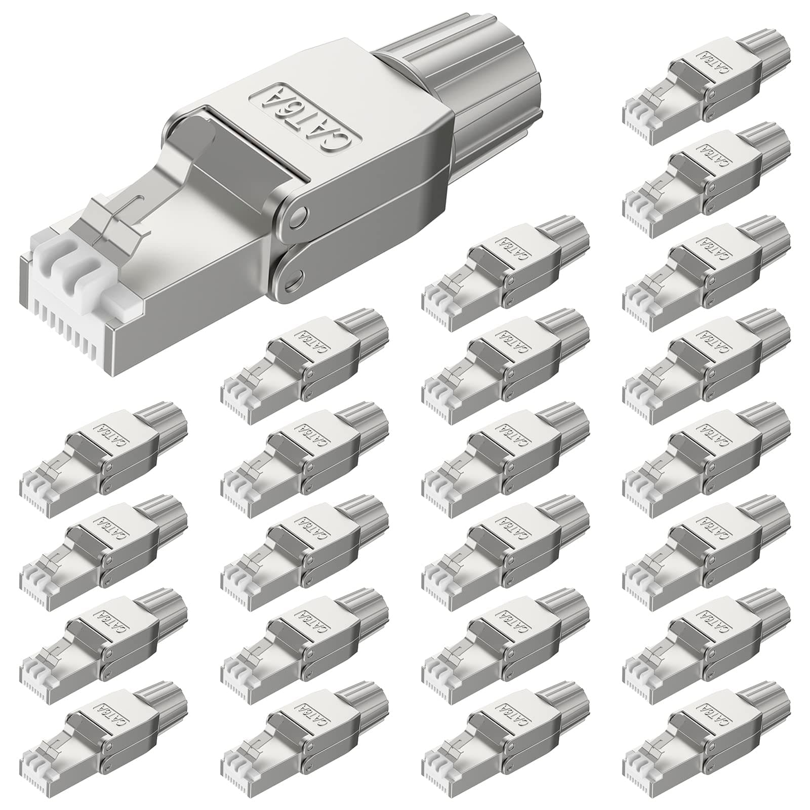 RJ45 Cat6A Connectors Tool-Free Reusable Shielded Ethernet Termination Plugs for 23AWG SFTP UTP Cable, 10G Easy Internet Plug, Fast Field Installation 4 Pack