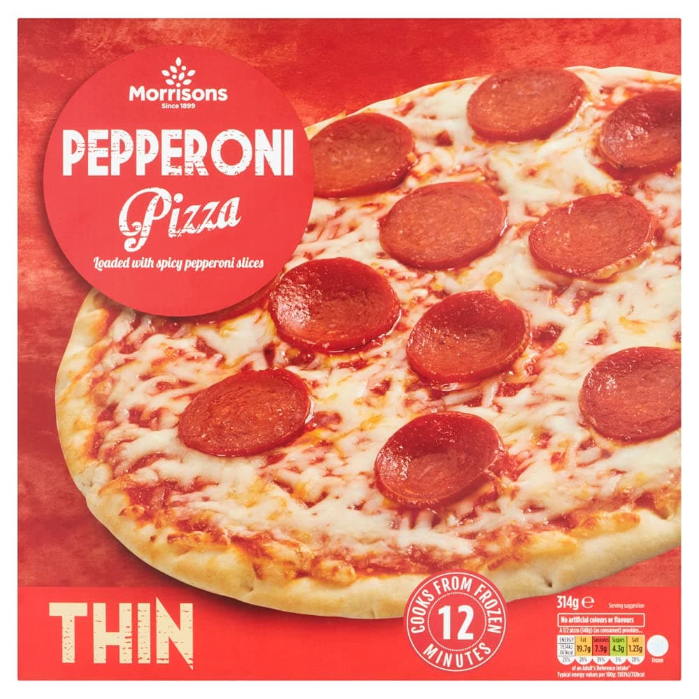 Morrisons Thin Pepperoni Pizza, 314g (Frozen)