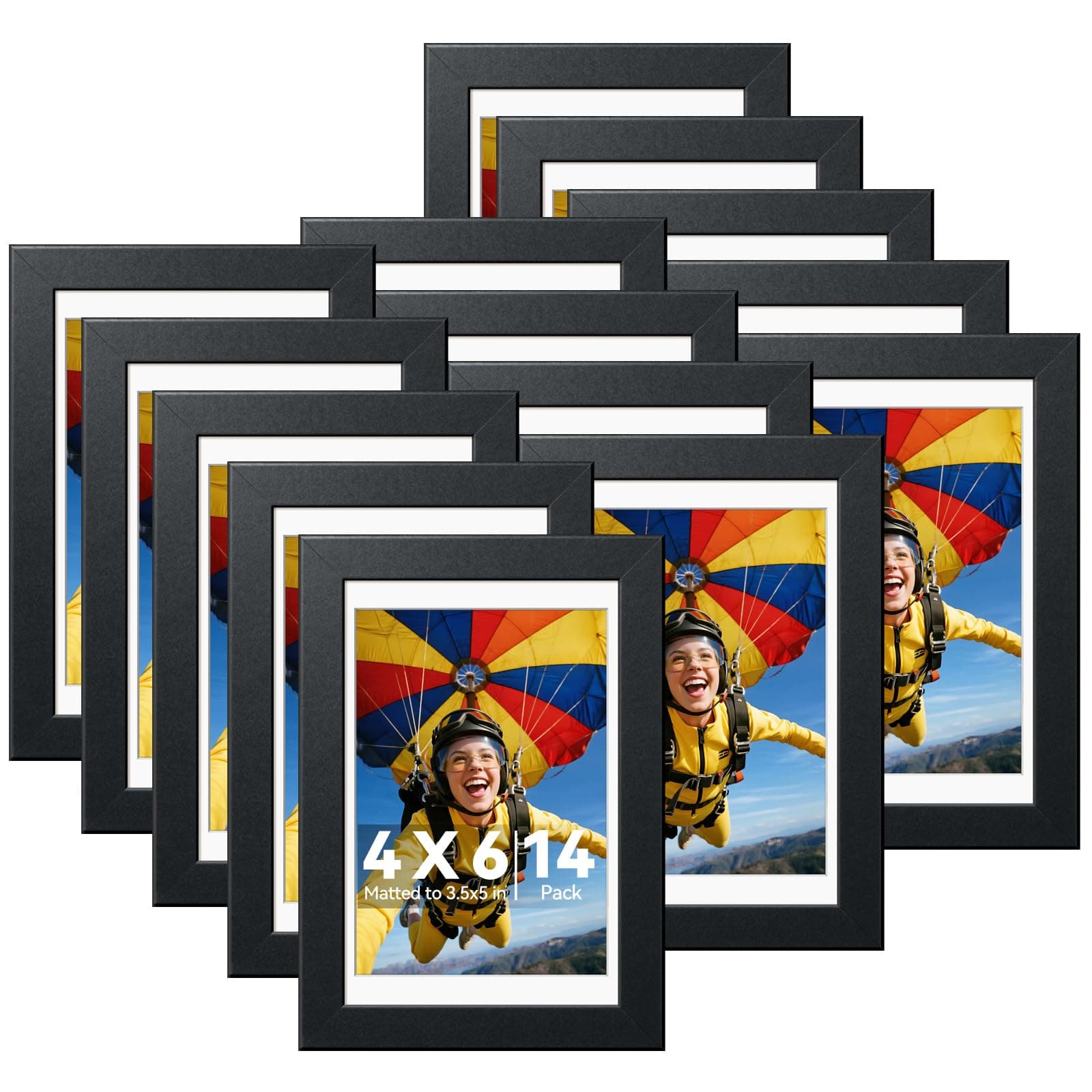HappyHapi 4x6 Picture Frames Set of 14, Tabletop or Wall Display Pictures 3.5x5 with Mat or 4x6 Without, Bulk Picture Frames Collage for Prints, Photos, Landscape and Artwork (Black)