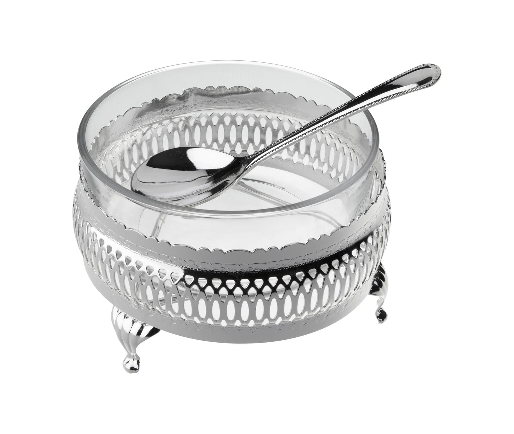 Sugar Bowl Dessert Jam Dish British Made with Silver Plated Frame