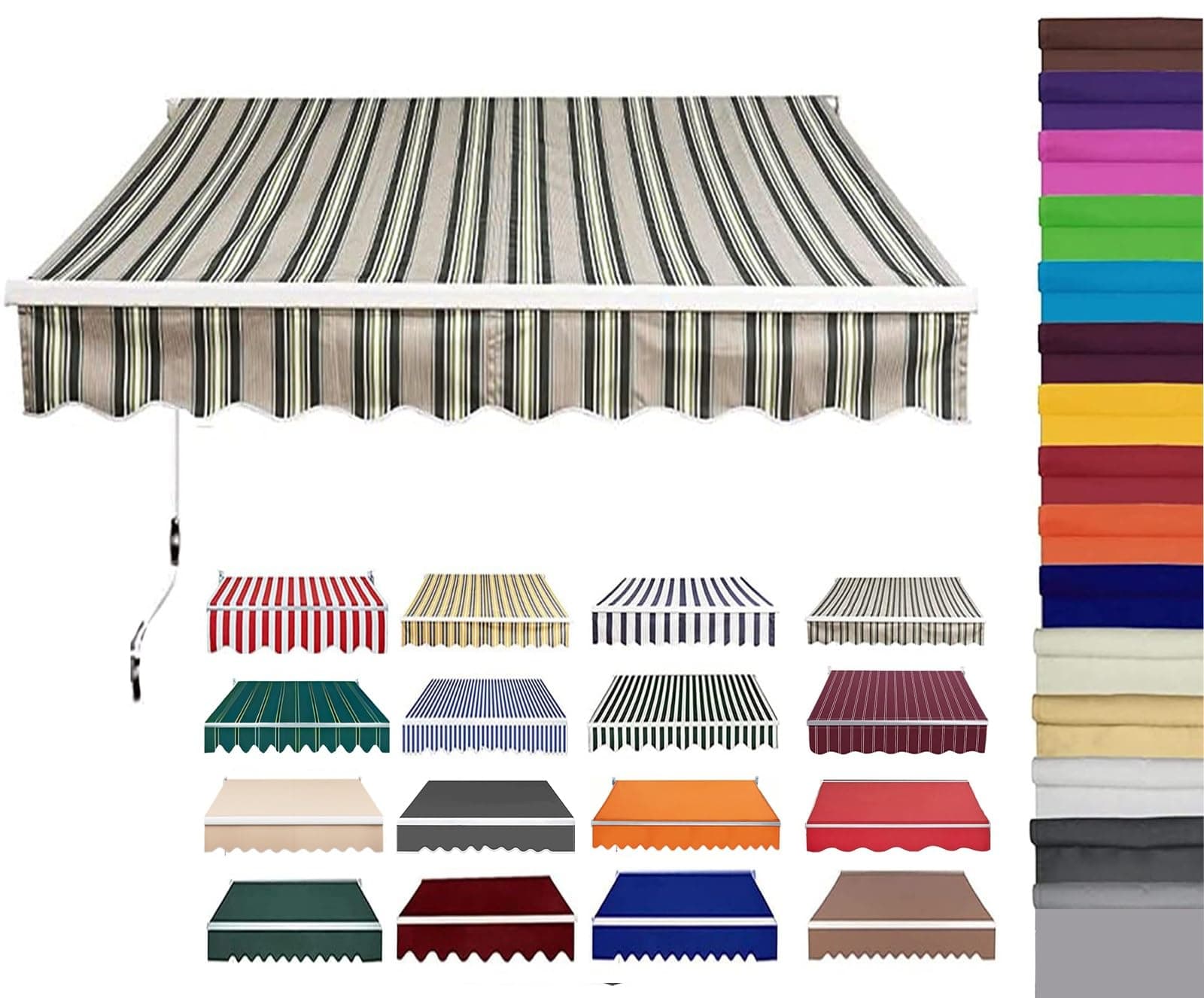 Retractable Patio Awning Replacement Fabric (Without Frame) Waterproof Shade Sun Shade Awning Cover Outdoor Patio Canopy Sunsetter Deck Awnings Polyester(E,(12x10ft) 3.6x3m)