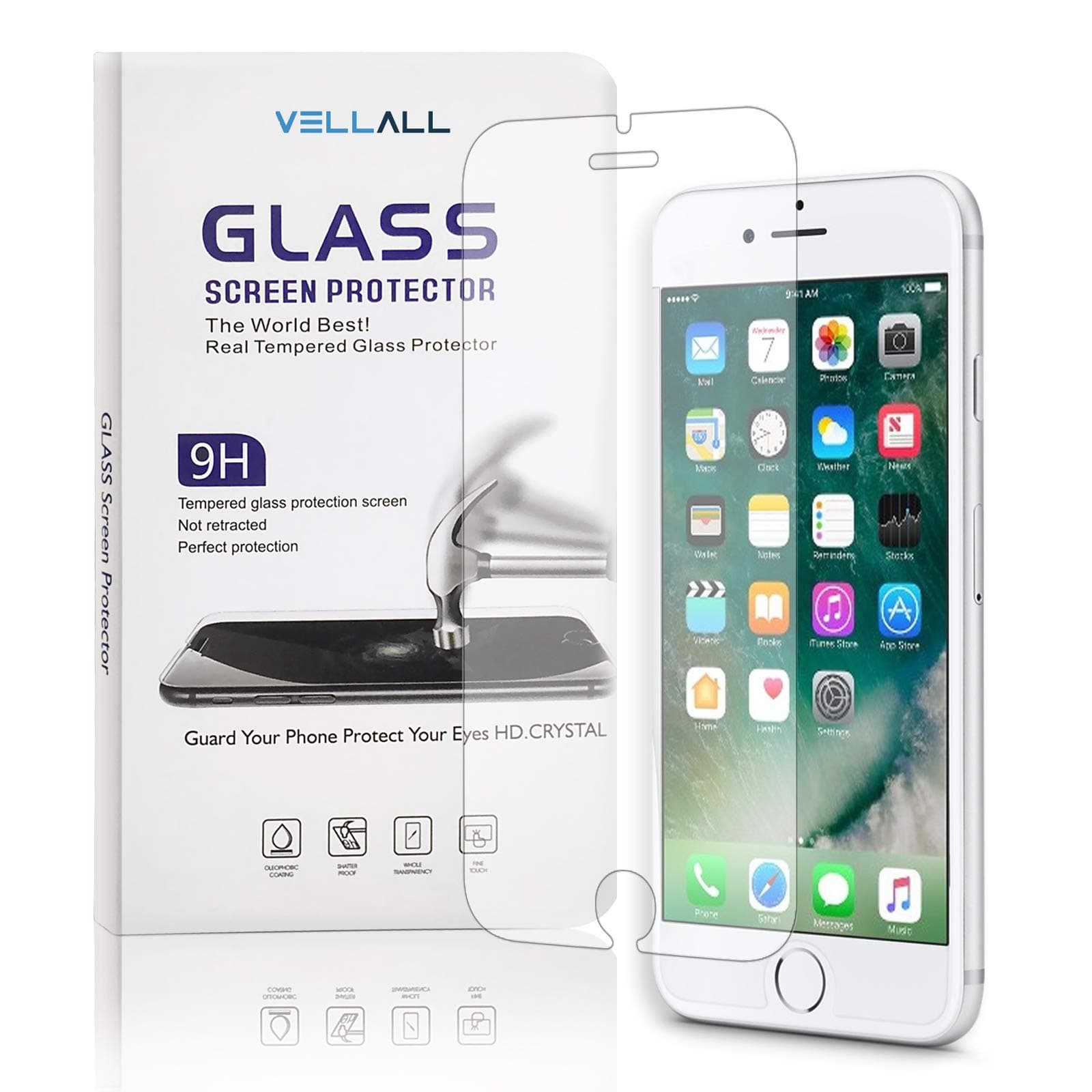 iPhone 6/6s Tempered Glass Screen Protector Ultra-Clear HD Protect Gorilla Glass with Premium Anti-Shatter and Oleophobic Treatment from VELLALL