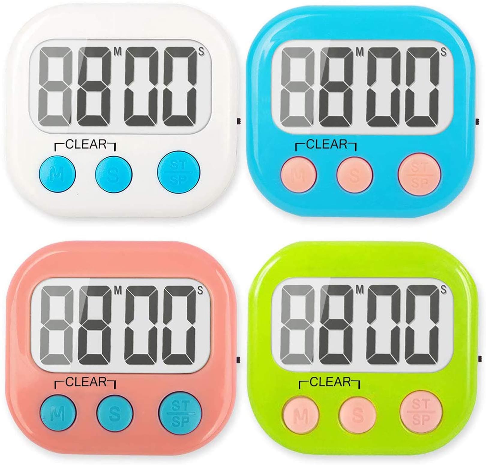 WUTL 11 4 Pack Digital Kitchen Timer Strong Magnetic Electronic Countdown and Count Up, Loud Alarm Small Size