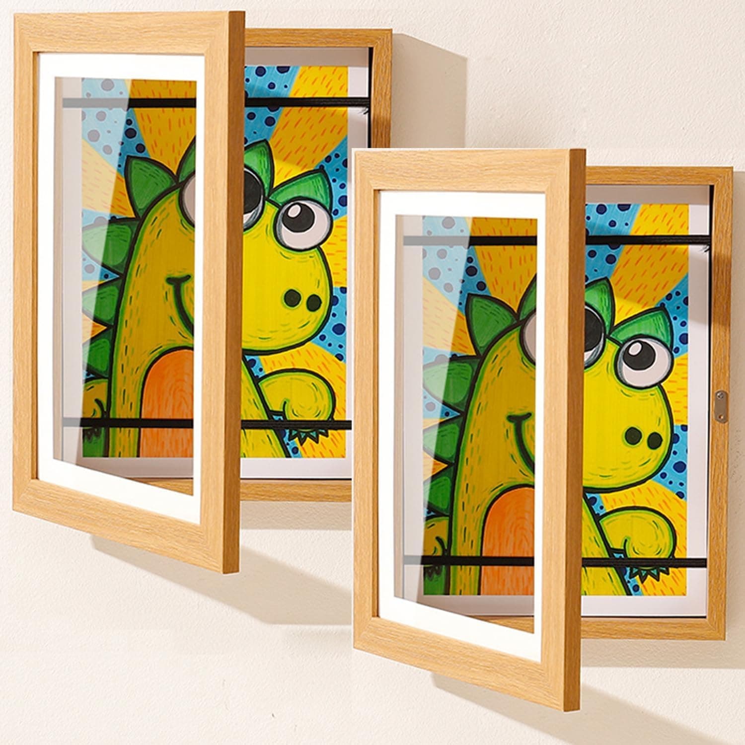 YY YITIKA 2 Pack Kids Art Frame A4 Size | Front Opening | Horizontal and Vertical Display, Easy Change Artwork Frames, Children Art Projects Frames (Wood)