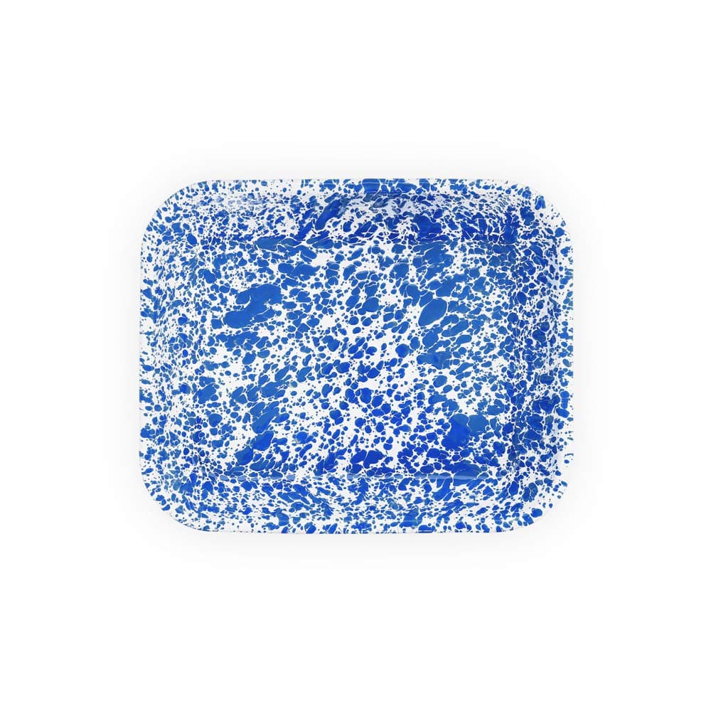 Enamelware Large Open Roaster, 13.5 x 10.75 inches, Blue/White Splatter