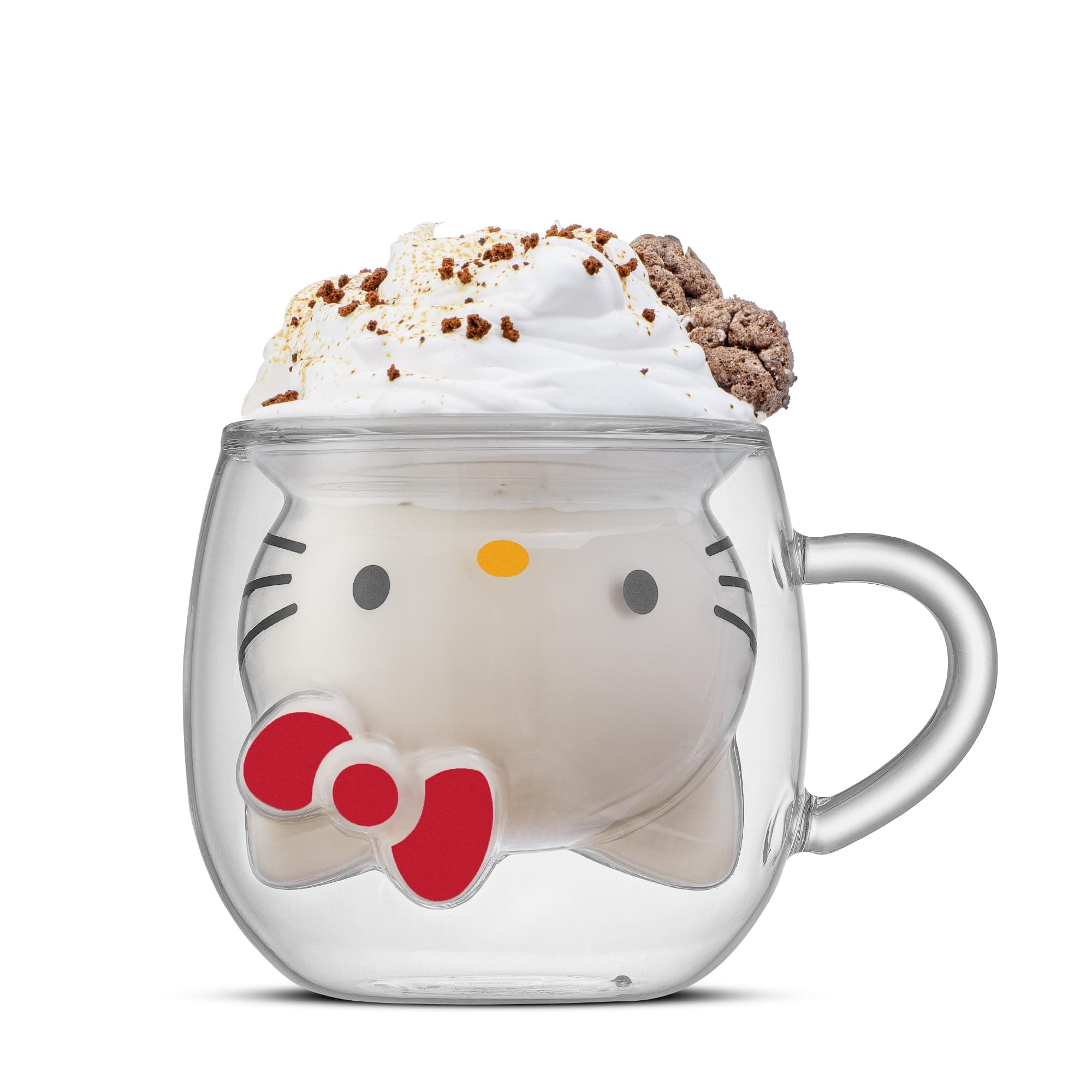 JoyJolt Hello Kitty 3D Coffee Mug, 13.5 oz Double Wall Glass Cup with 3D Design, Insulated Cute Mug for Tea, Latte, or Iced Coffee, Kawaii Sanrio Cup, Hello Kitty Kitchen Stuff