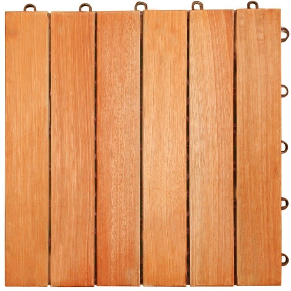 LuuNguyen Interlocking FSCCertified Eucalyptus/Antislip 6 Slat/Deck Tile/Natural Wood Finish, Box of 10 Tiles