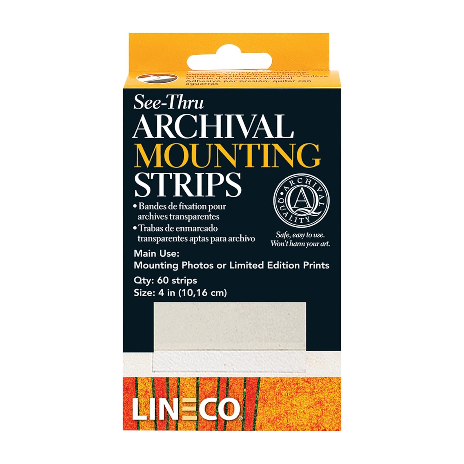 4 Inches See-Through Archival Polyester Mounting Strips. Acid-Free, Framing Photos, Hinge-Less, Sturdy, Safe, Conservation, Easy, Artwork, Craft, DIY. (Pack of 60)
