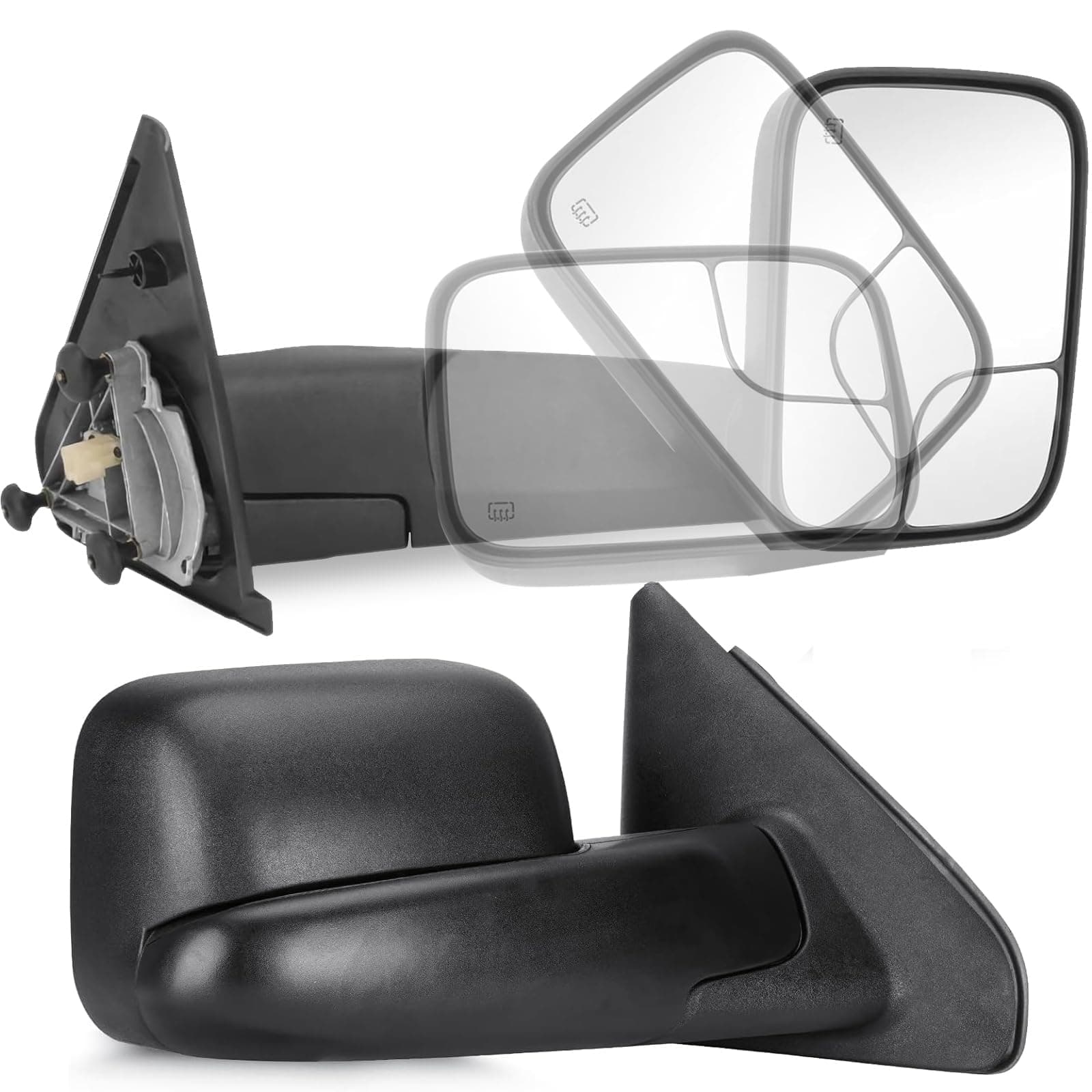 Towing Mirrors Driver Passenger Side for 2002-2008 Dodge Ram 1500, 2003-2009 Ram 2500 3500 with Power Heated, Power Adjustable, Manual Folding, Pair Side, Black