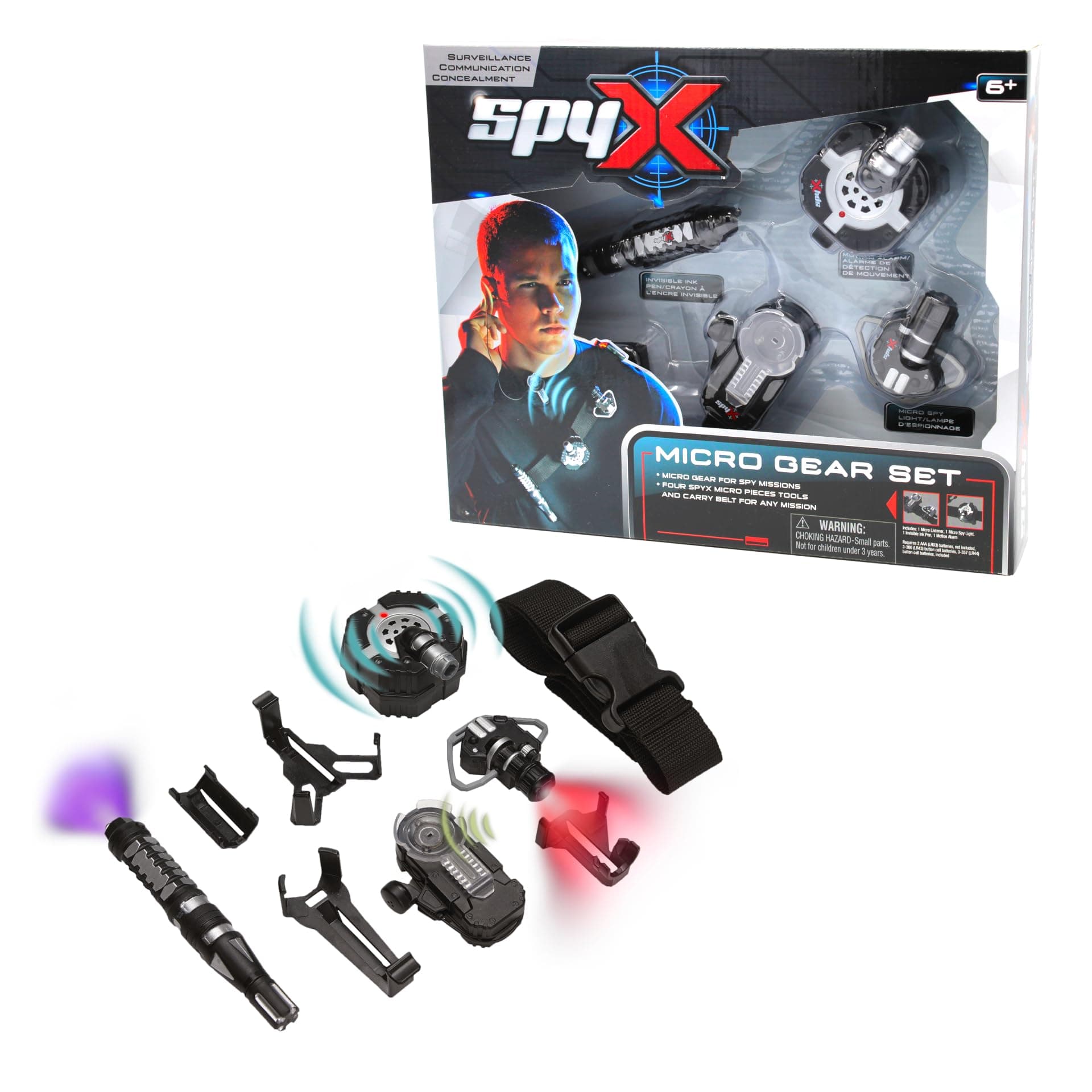 / Micro Gear Set - 4 Real Spy Toys Kit + Adjustable Belt for Spy Kids Role Play. Junior Secret Agent/Detective/Ninja Toy Gadgets Set for Boys & Girls