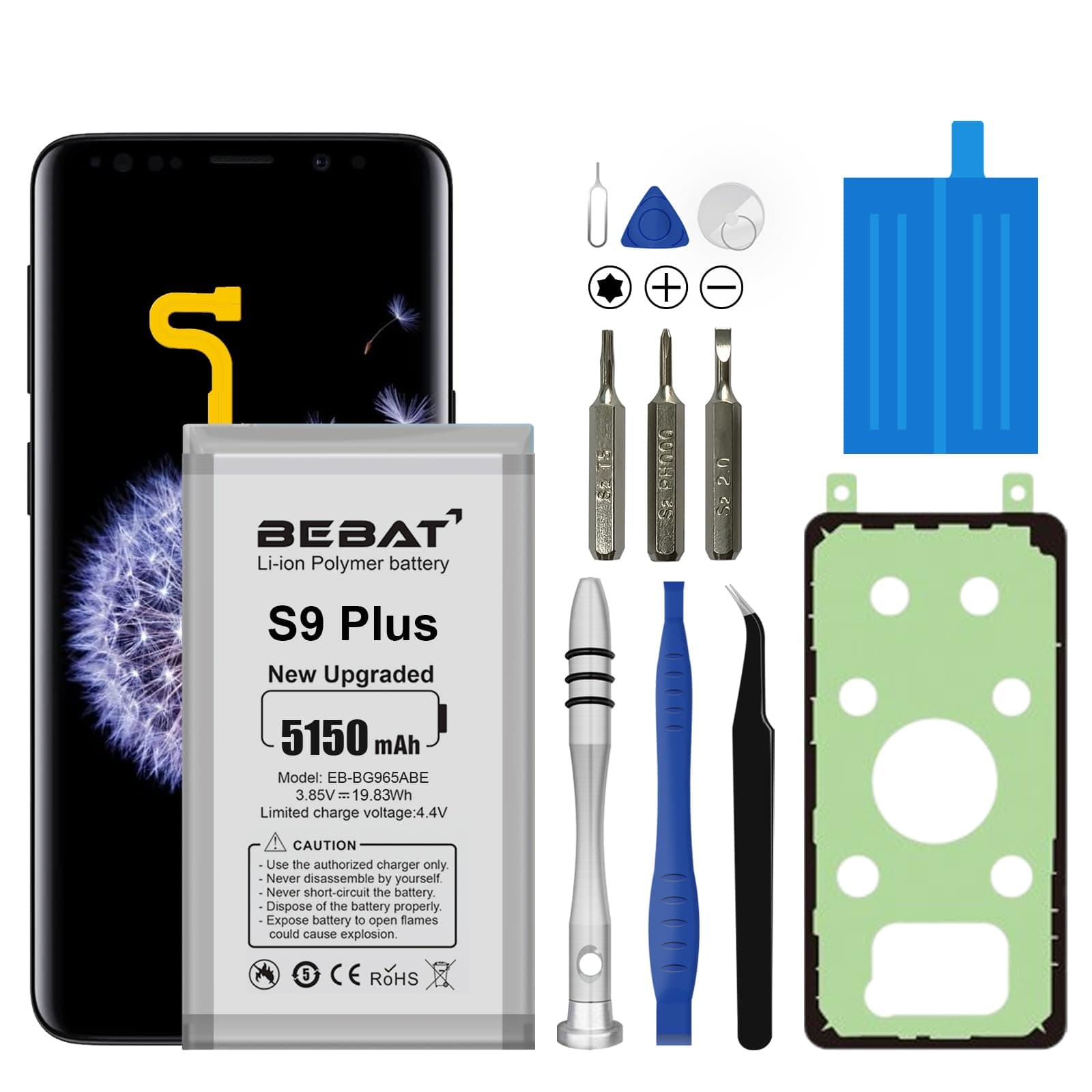 Replacement Battery for Samsung Galaxy S9 Plus,5150mAh High Capacity Lithium Polymer Battery for Samsung Galaxy S9 Plus SM-G965 G965V G965A G965T G965P G965R4 G960F with Repair Tool Kits