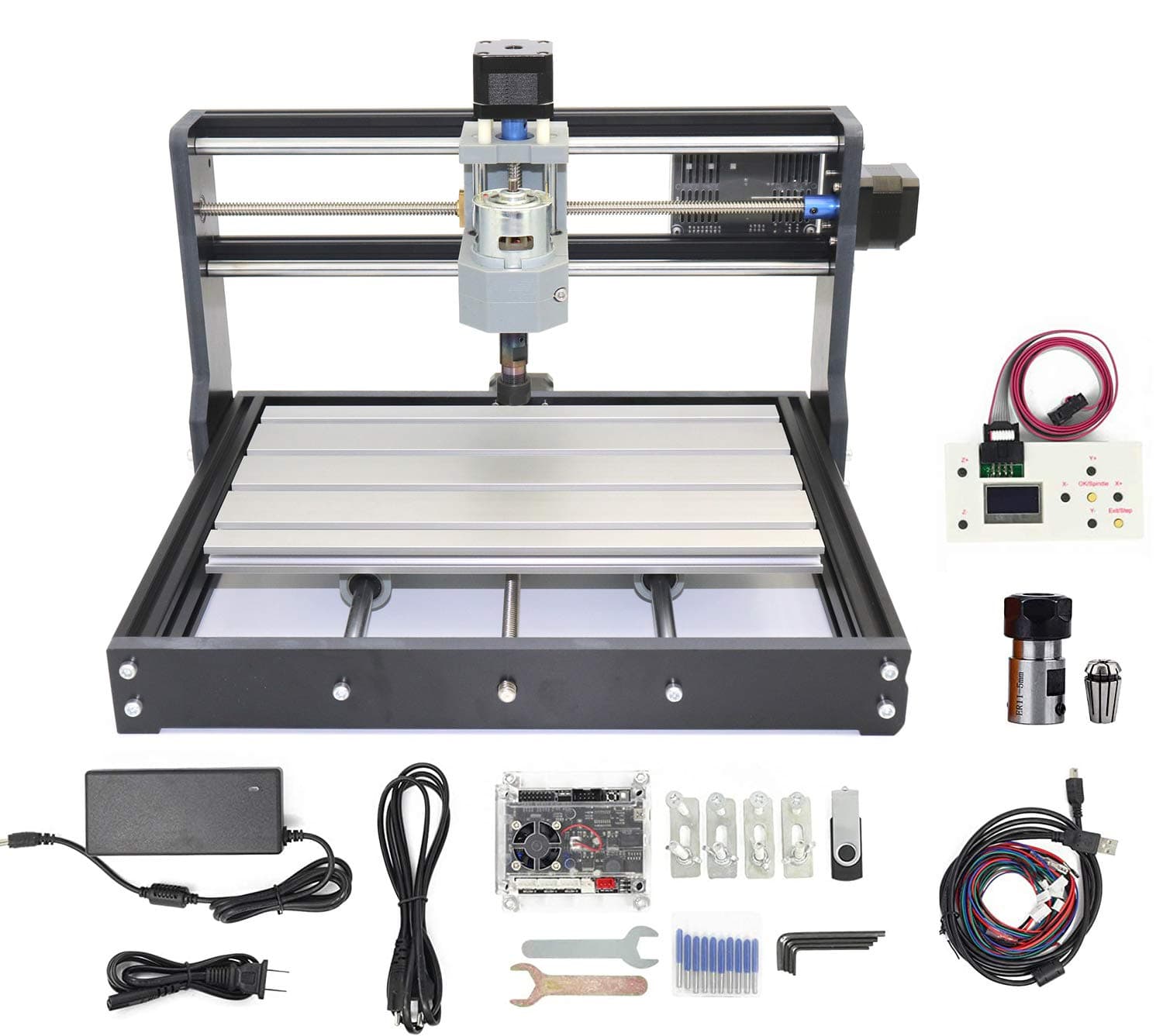 RATTMMOTOR 3018-PRO DIY CNC Router Kit+GRBL Offline Controller, 3 Axis Hobby CNC Router Machine, Plastic Acrylic PVC PCB Wood Mini Desktop Engraving Milling Carving Machine, Working Area 300x180x45mm