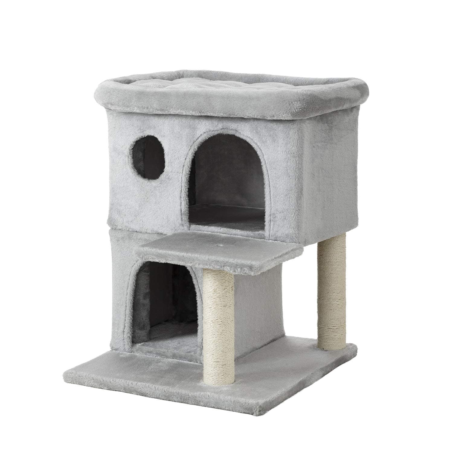 Ipet Home Cat Tower, Cat Tree and Condos for Large Cats, Kittens and Cats Activity Play House, Cat Furniture with Large Plush Perch, Fully Wrapped Scratching Sisal Posts, Grey