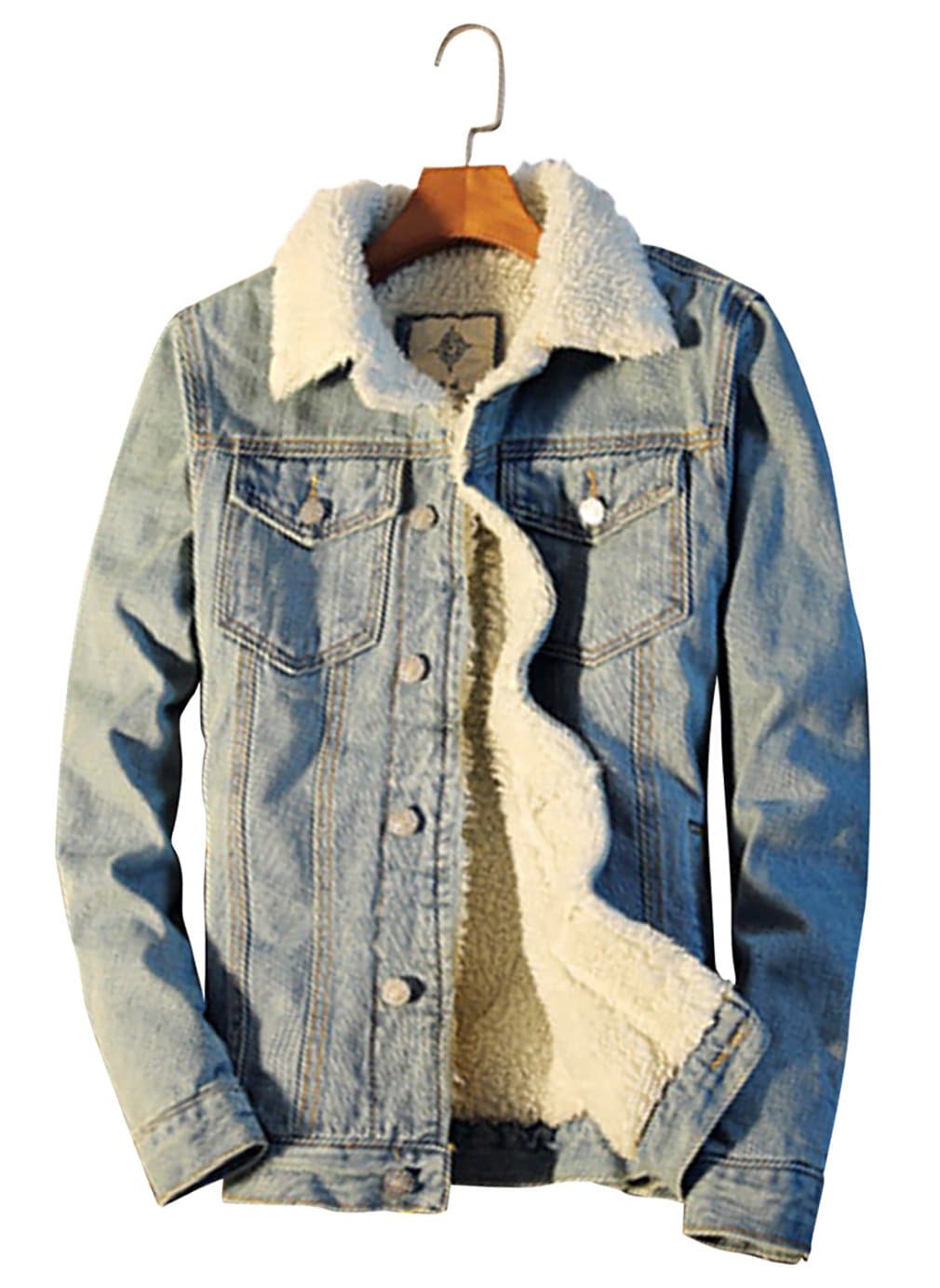 Men's Sherpa Lined Denim Jacket Button Down Classic Trucker Jackets Warm Casual Quilted Jeans Coats Outerwear