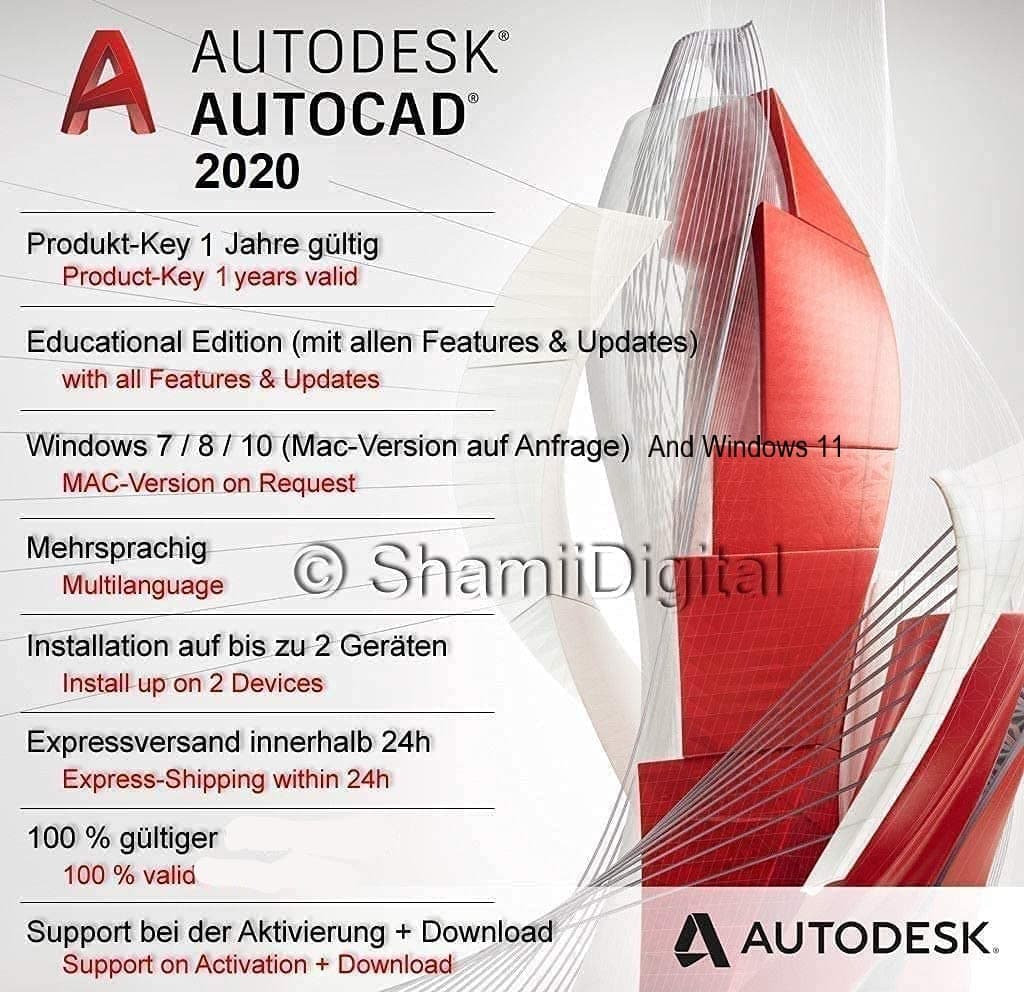 Autocad 2020 1 Year Licence | Windows (64 Bit only) Express Delivery within 24h | Includes Software Download Guide